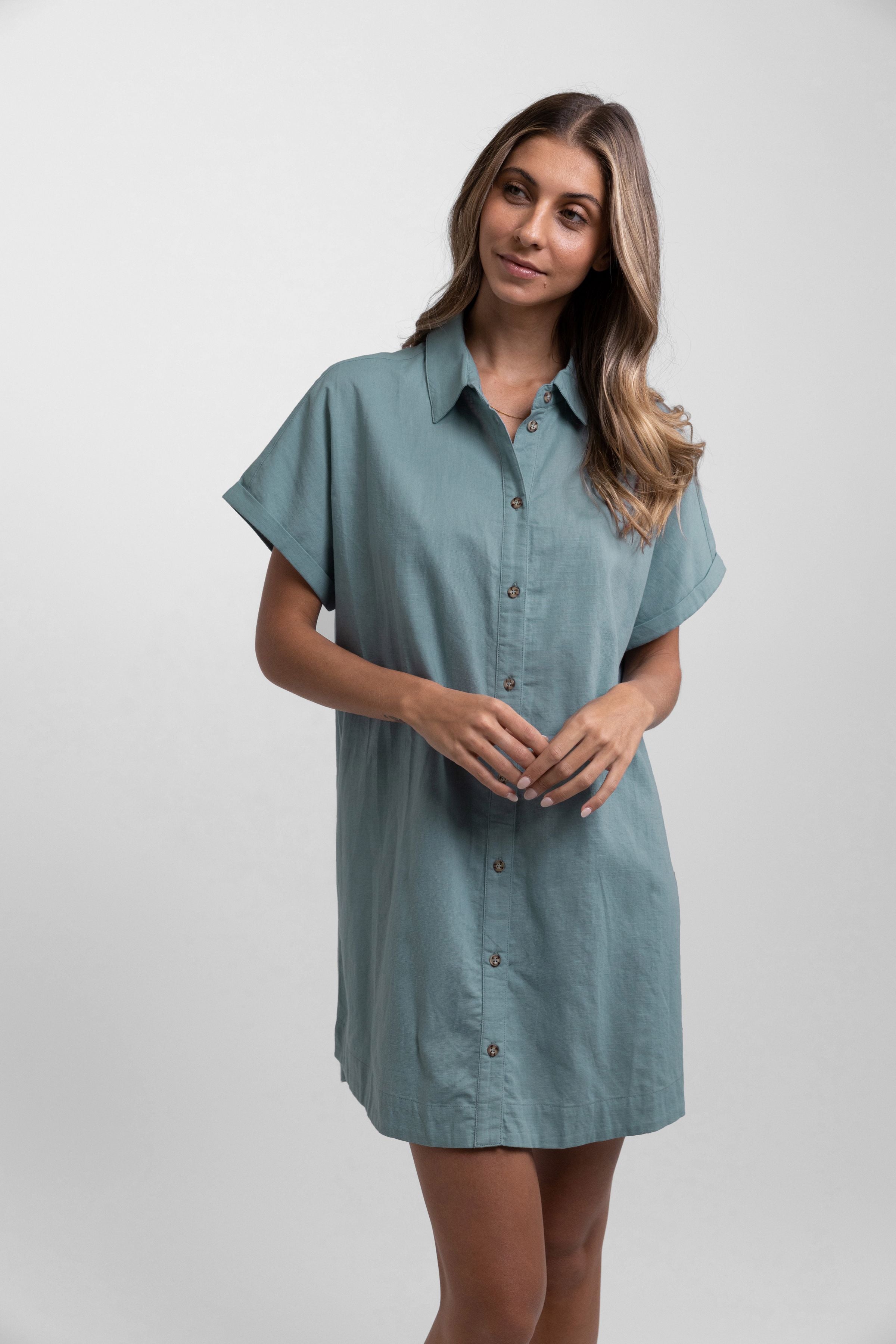 Classic Linen Shirt Dress / Eucalyptus