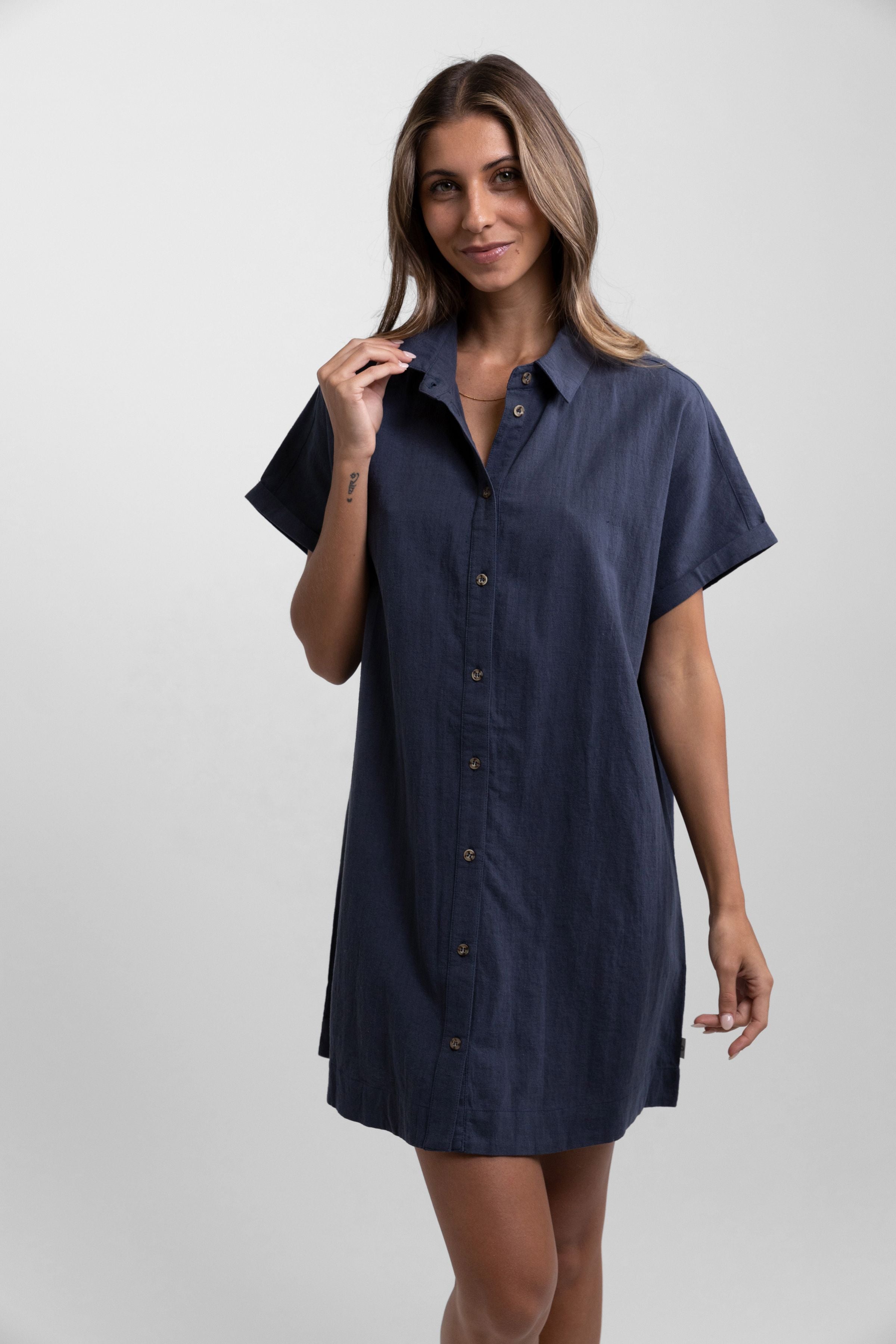 Classic Linen Shirt Dress / Worn Navy RHYTHM