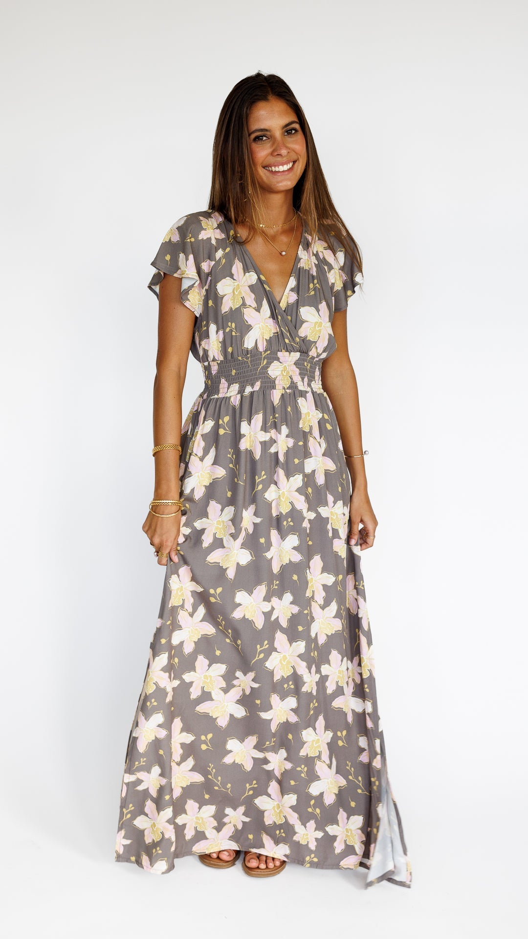 Orchid Blooms / Moana Maxi Dress / Coconut Husk KEANI APPAREL