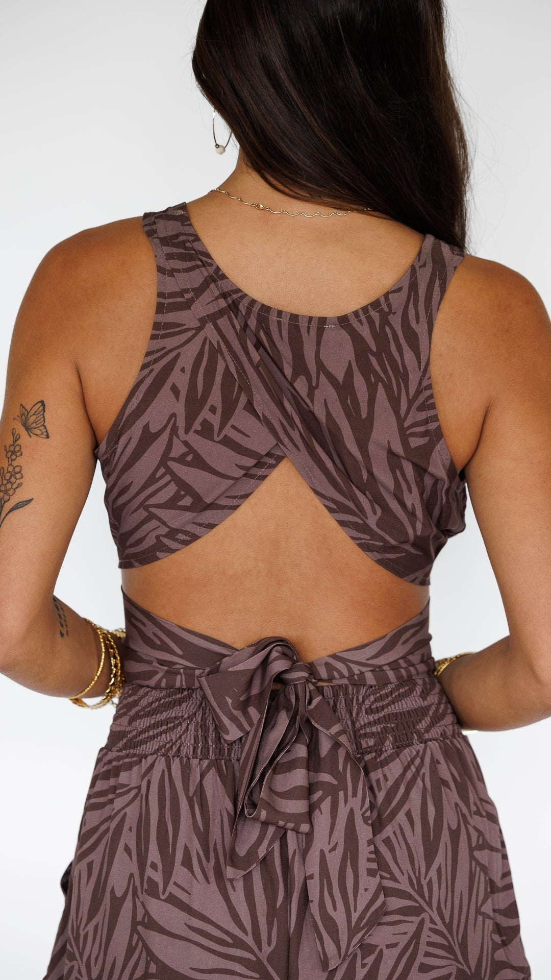 Pretty In Palms / Hoku Tie-Back Top / Coffee Bean KEANI APPAREL