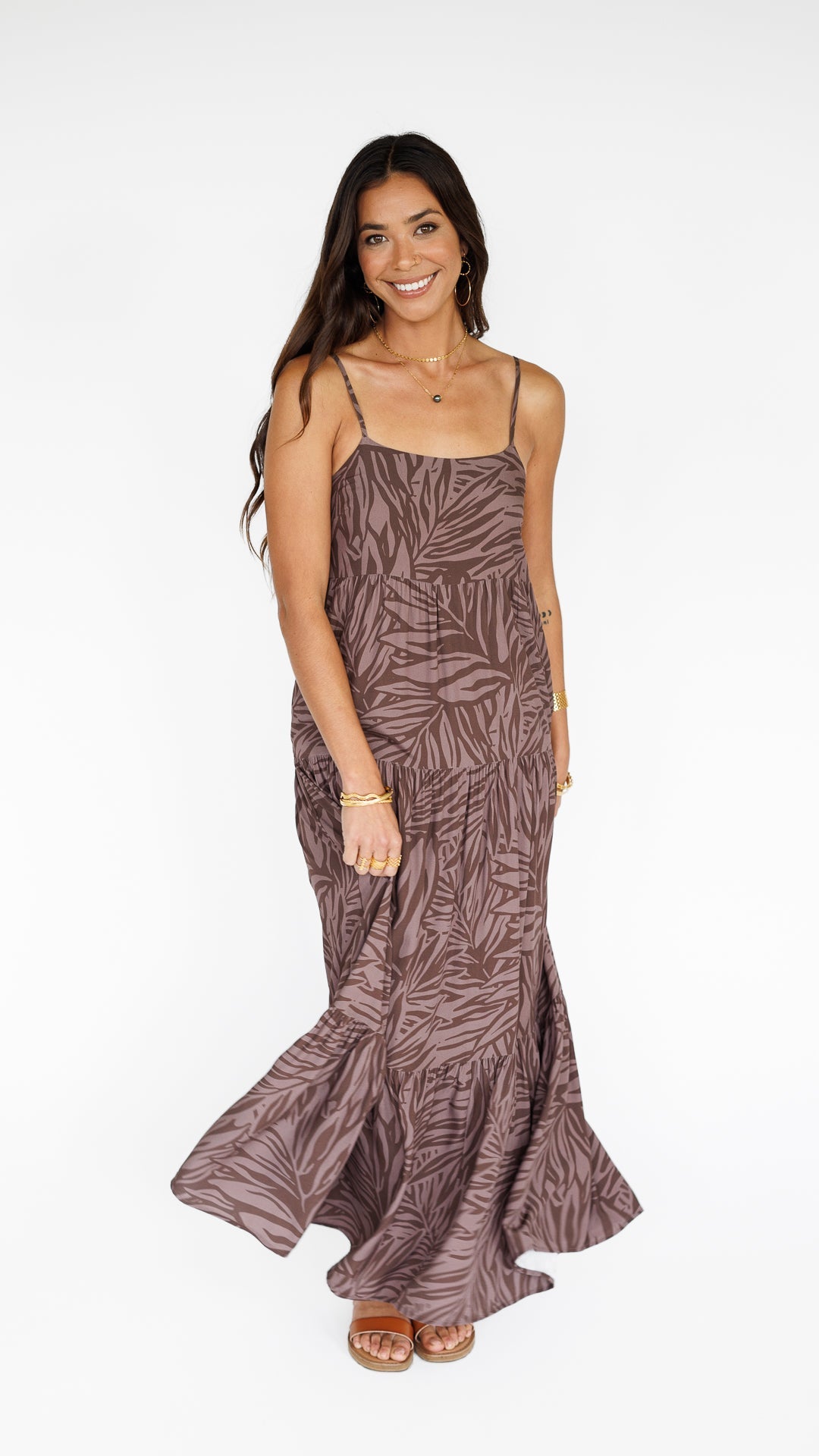Pretty in Palms / Haleiwa Maxi Dress / Coffee Bean KEANI APPAREL