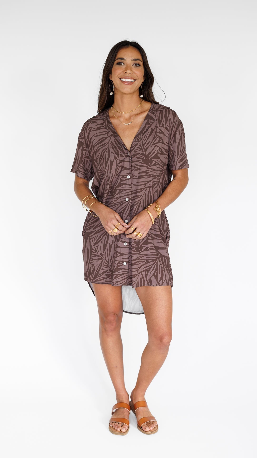 Pretty In Palms / Paia Shirt Dress / Coffee Bean KEANI APPAREL