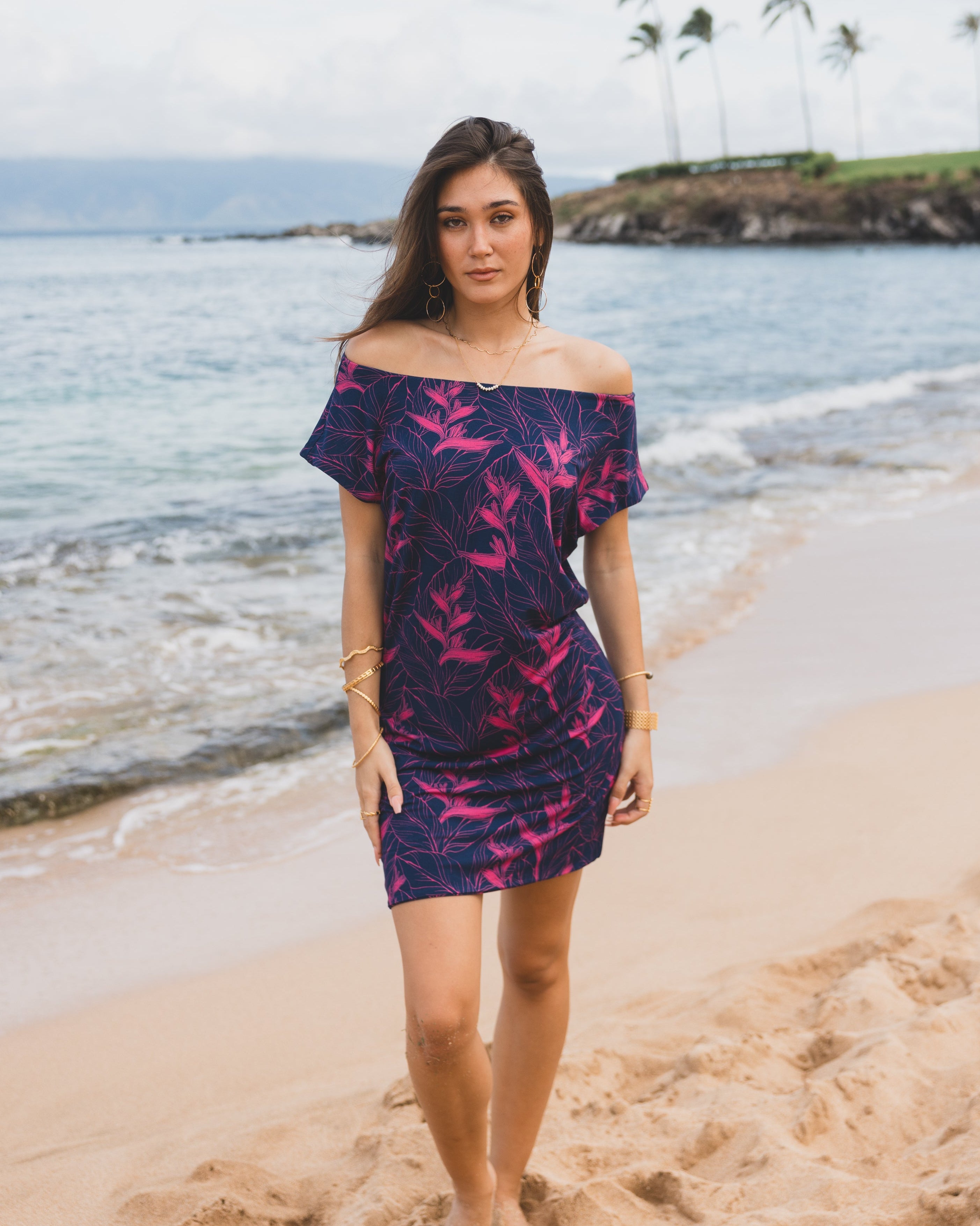 Nāhiku / Mikaia Mini Dress / Rosé on Indigo KEANI APPAREL