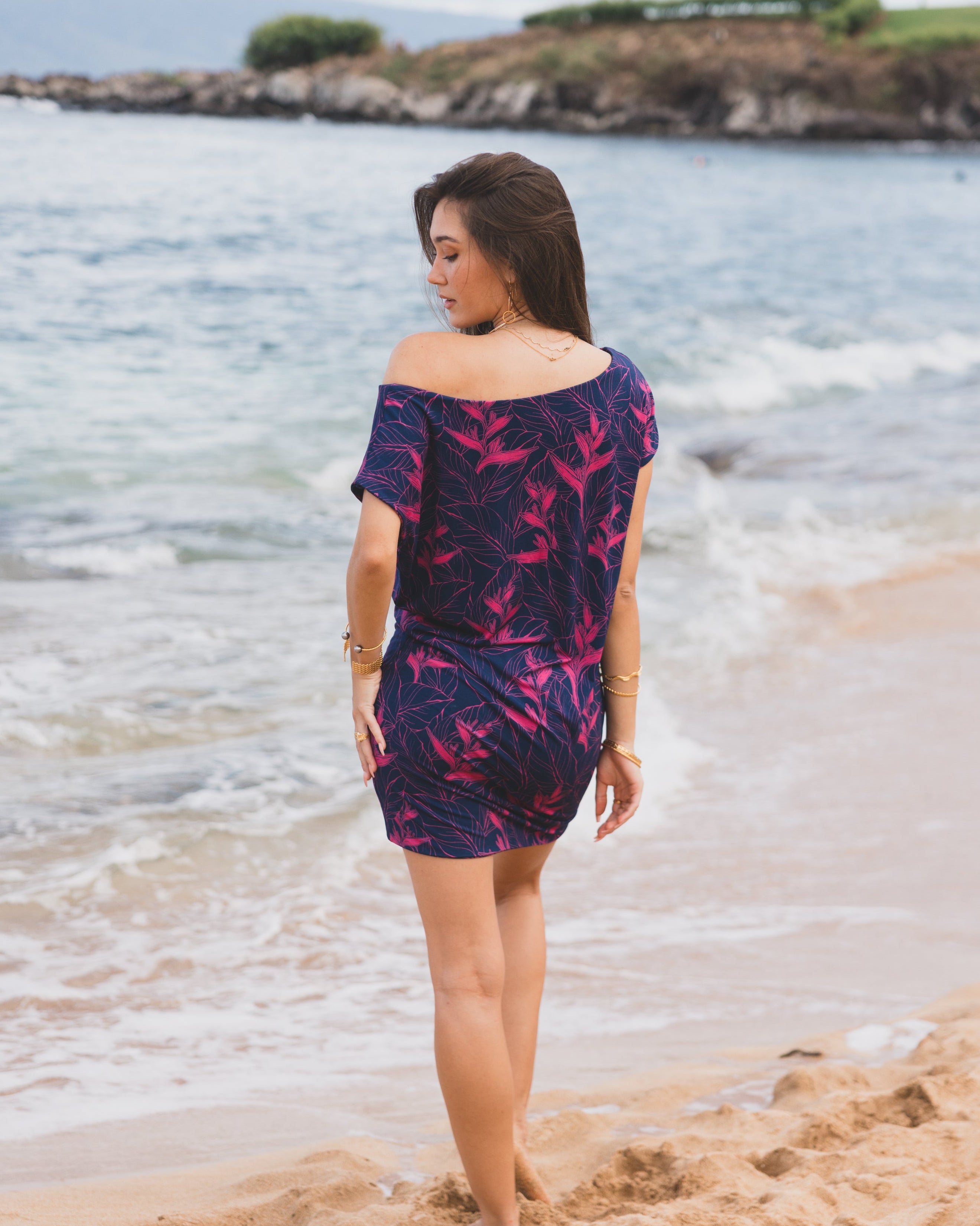 Nāhiku / Mikaia Mini Dress / Rosé on Indigo KEANI APPAREL