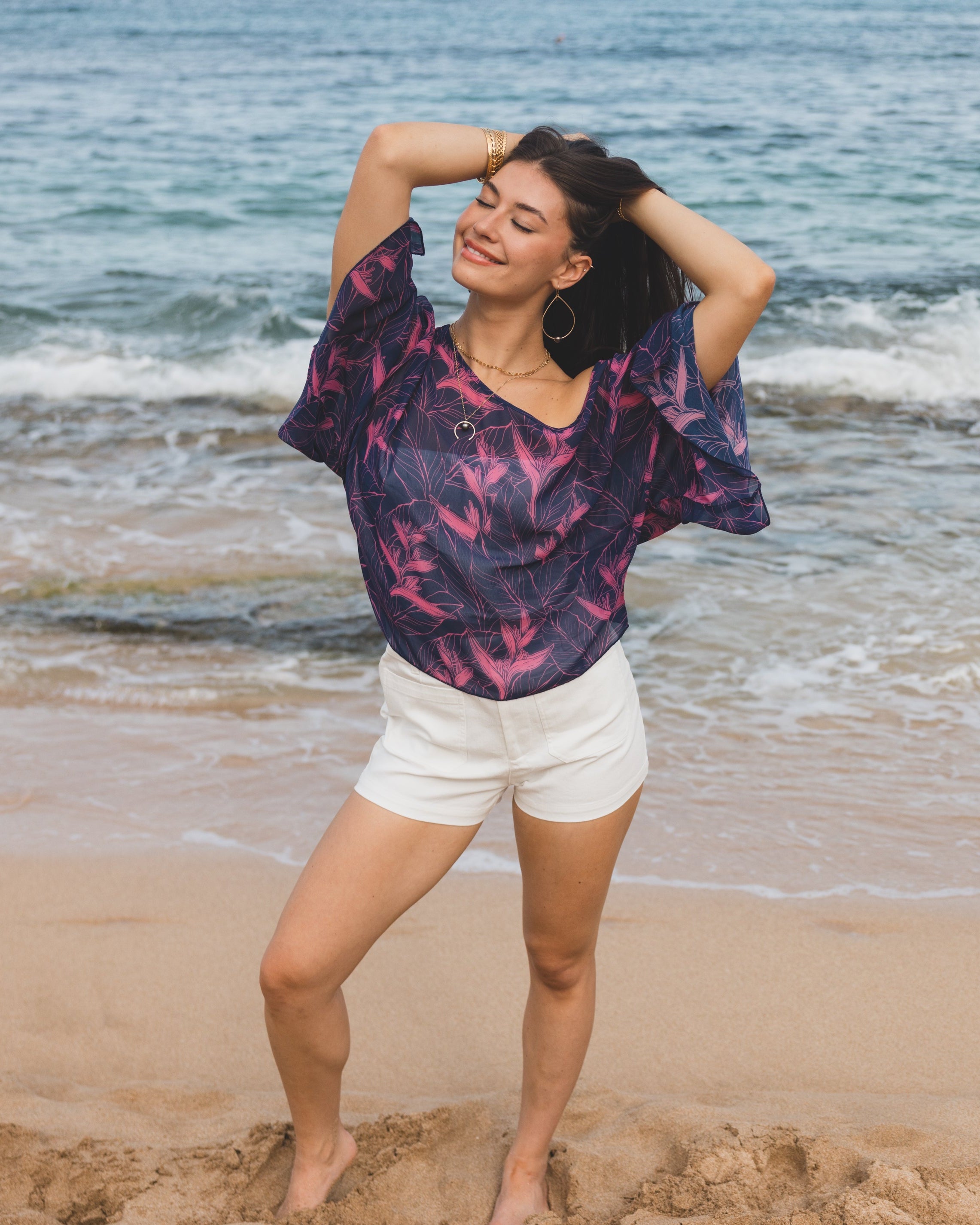 Napili Breeze Top / Nāhiku / Rosé on Indigo KEANI APPAREL