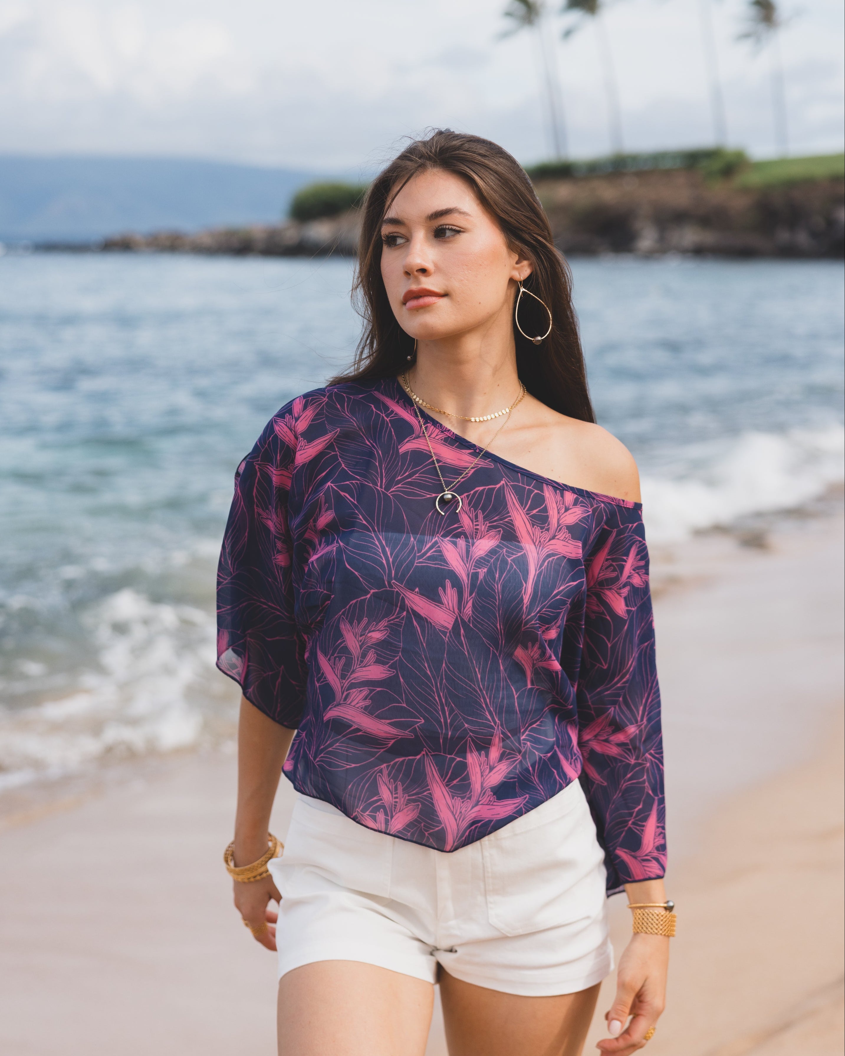 Napili Breeze Top / Nāhiku / Rosé on Indigo KEANI APPAREL
