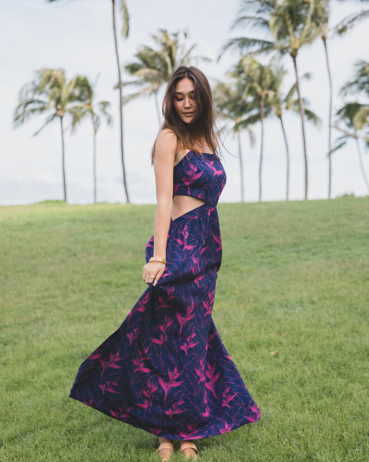 Nāhiku / Kona Cut-Out Maxi Dress / Rosé on Indigo KEANI APPAREL