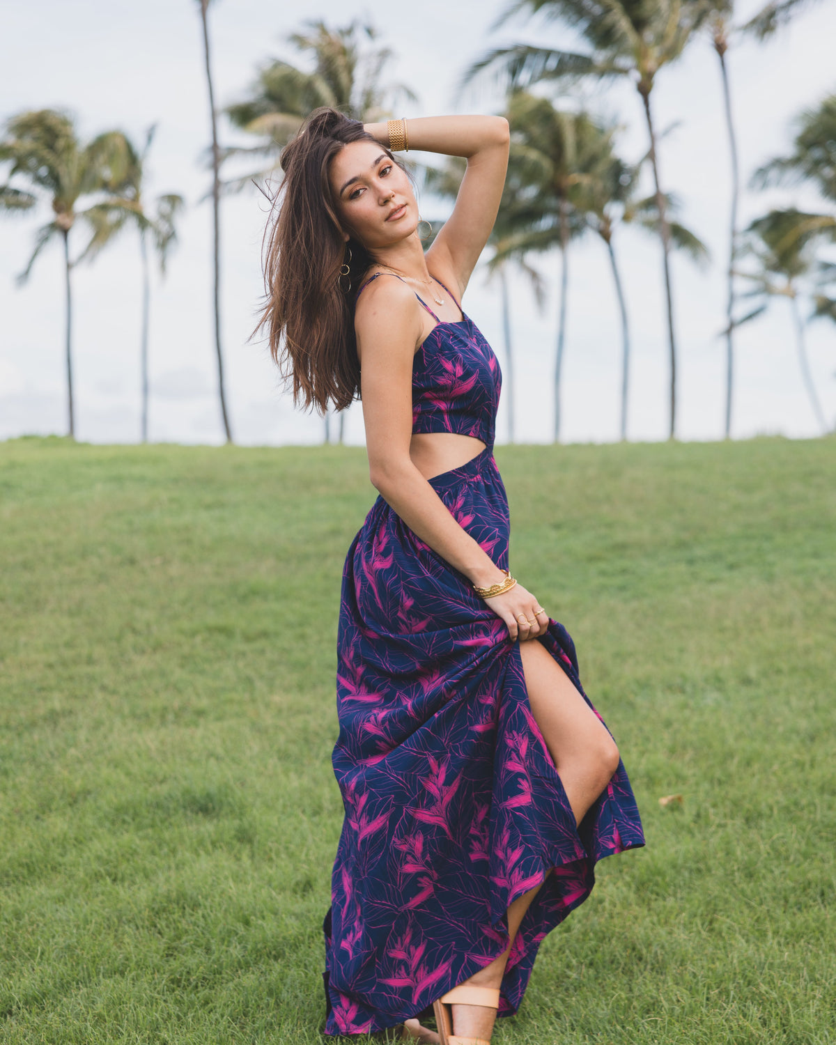 Nāhiku / Kona Cut-Out Maxi Dress / Rosé on Indigo KEANI APPAREL