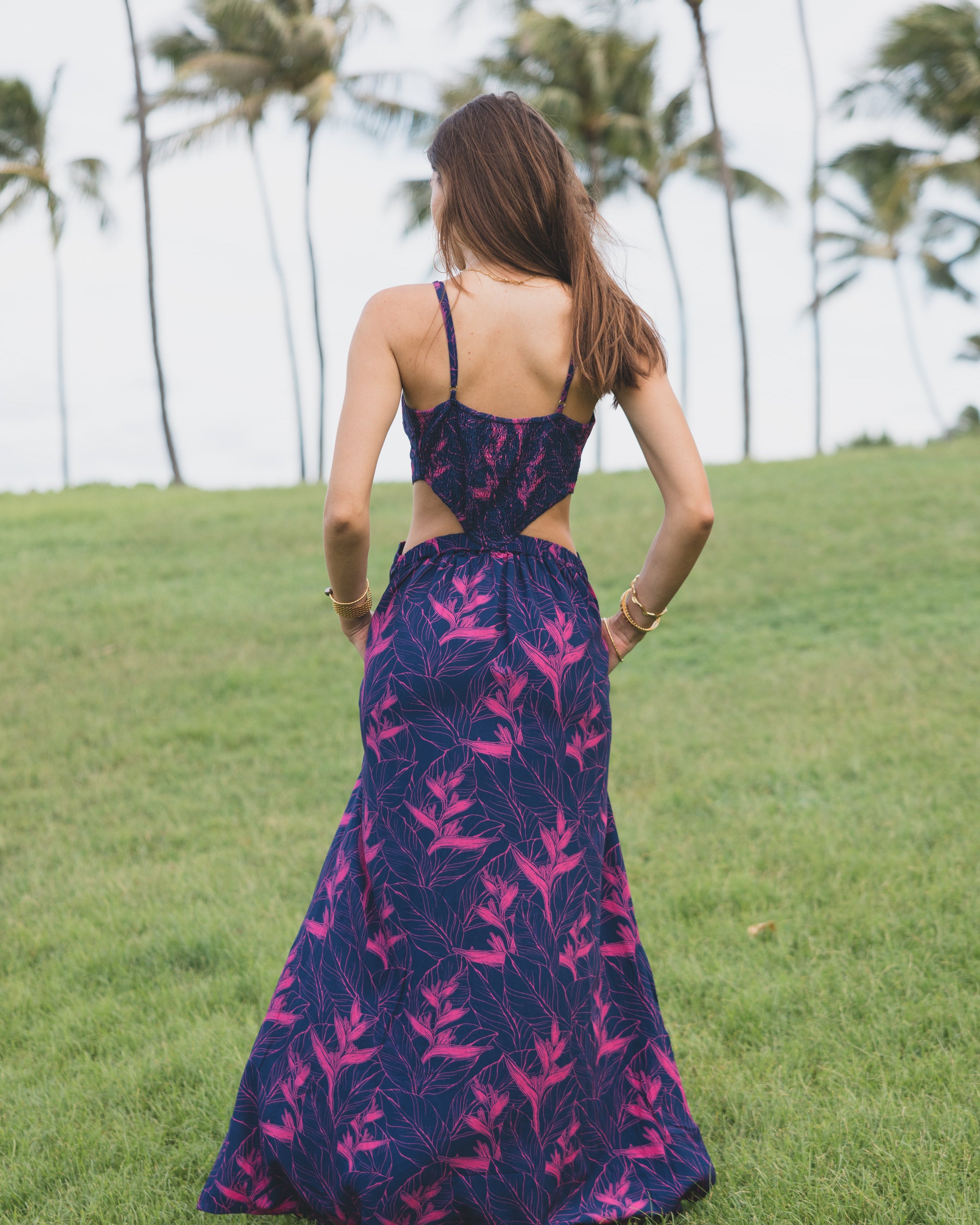 Nāhiku / Kona Cut-Out Maxi Dress / Rosé on Indigo KEANI APPAREL