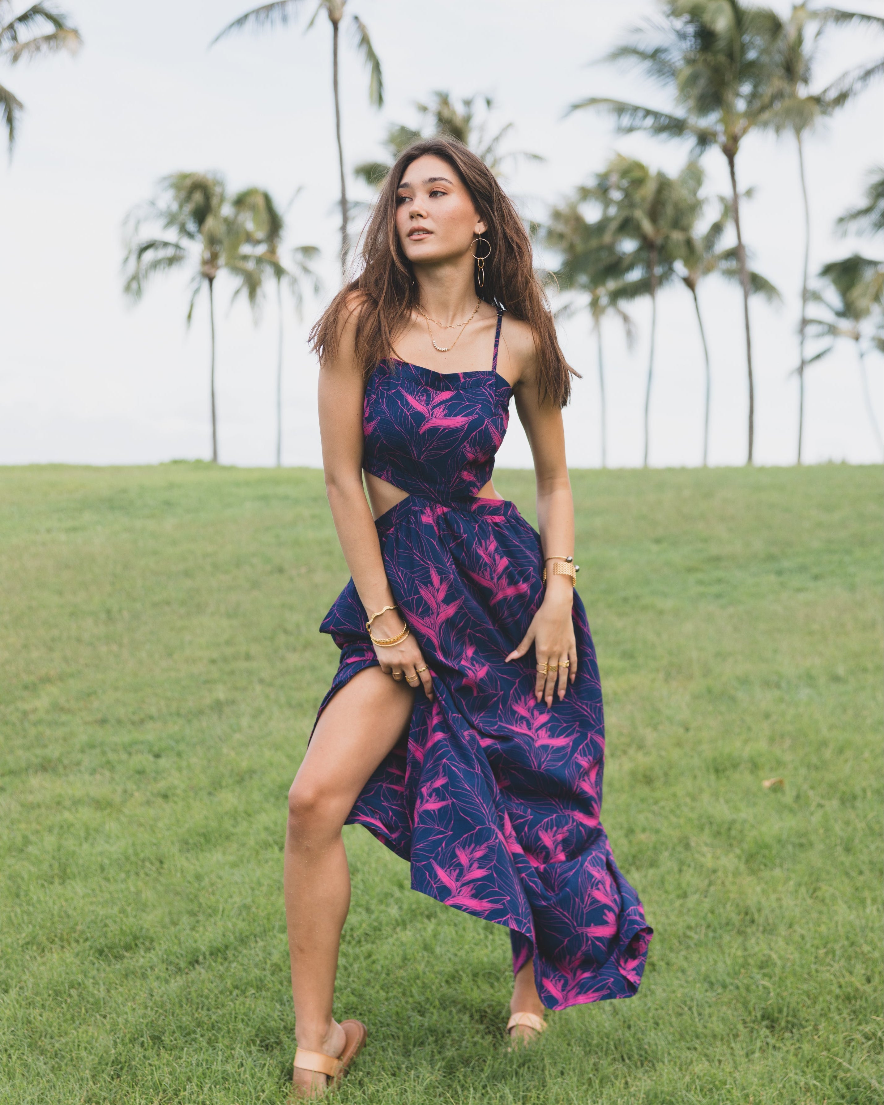 Nāhiku / Kona Cut-Out Maxi Dress / Rosé on Indigo KEANI APPAREL