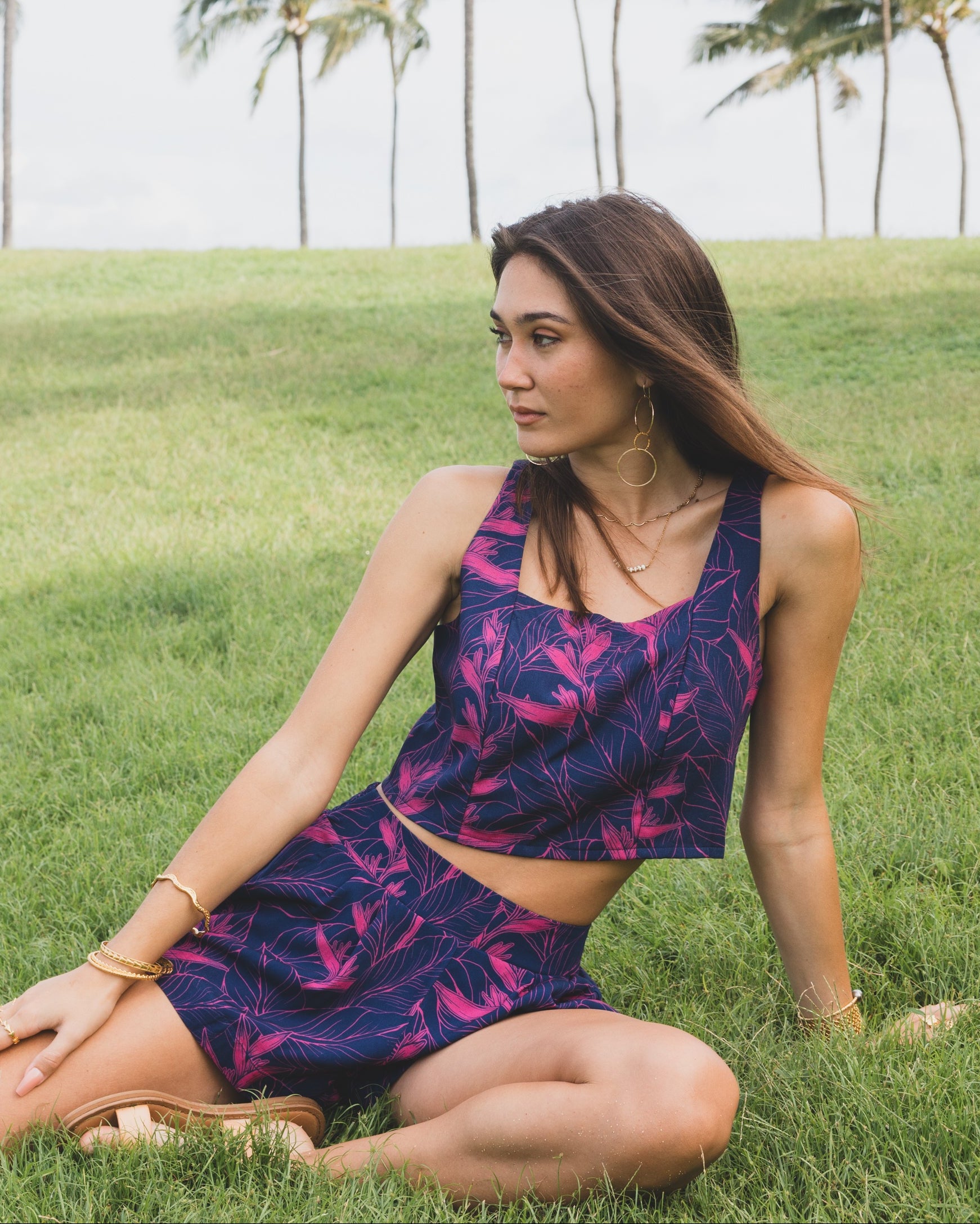 Talia Crop Top / Nāhiku / Rosé on Indigo KEANI APPAREL