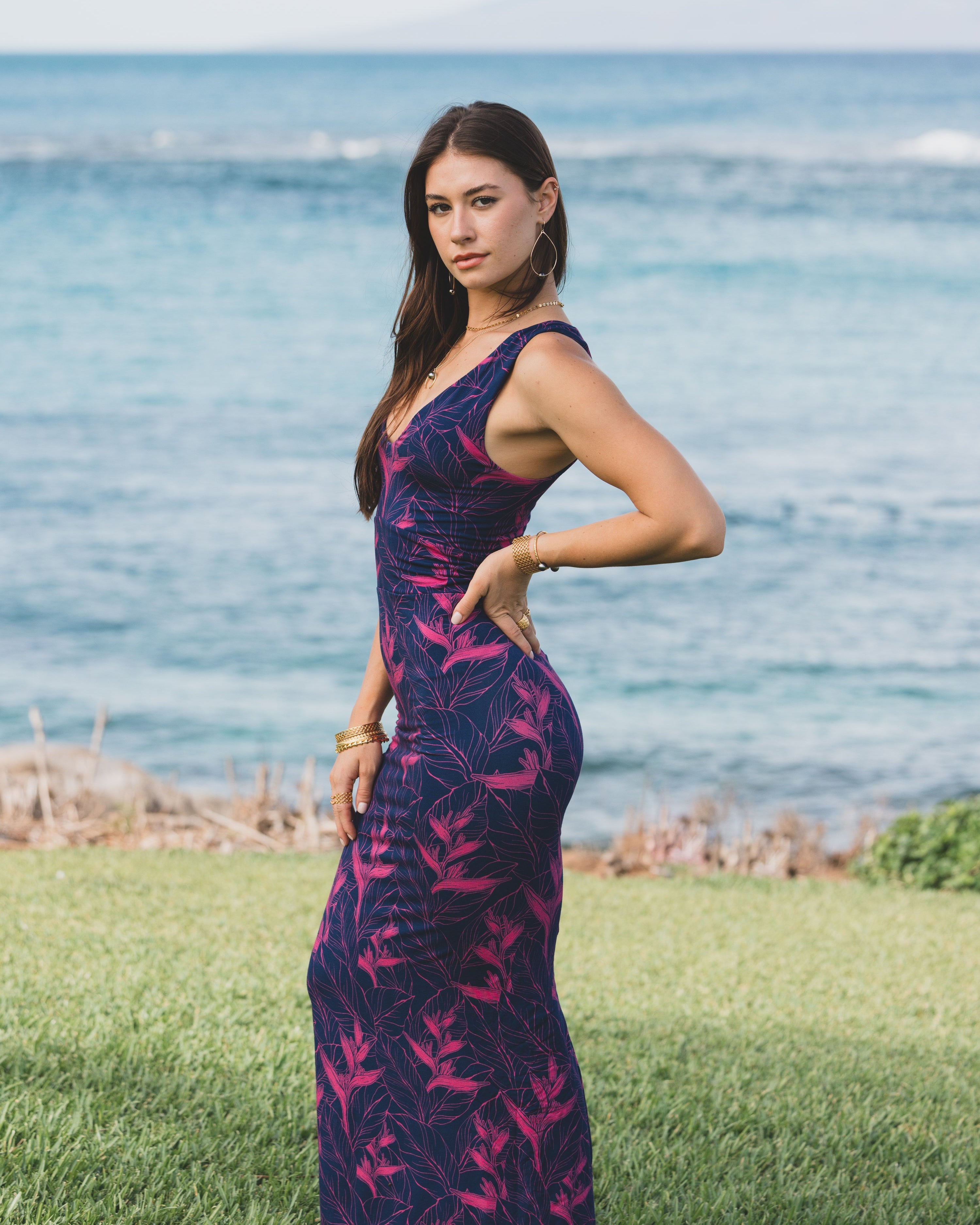 Nāhiku / Keahi Maxi Dress / Rosé on Indigo KEANI APPAREL