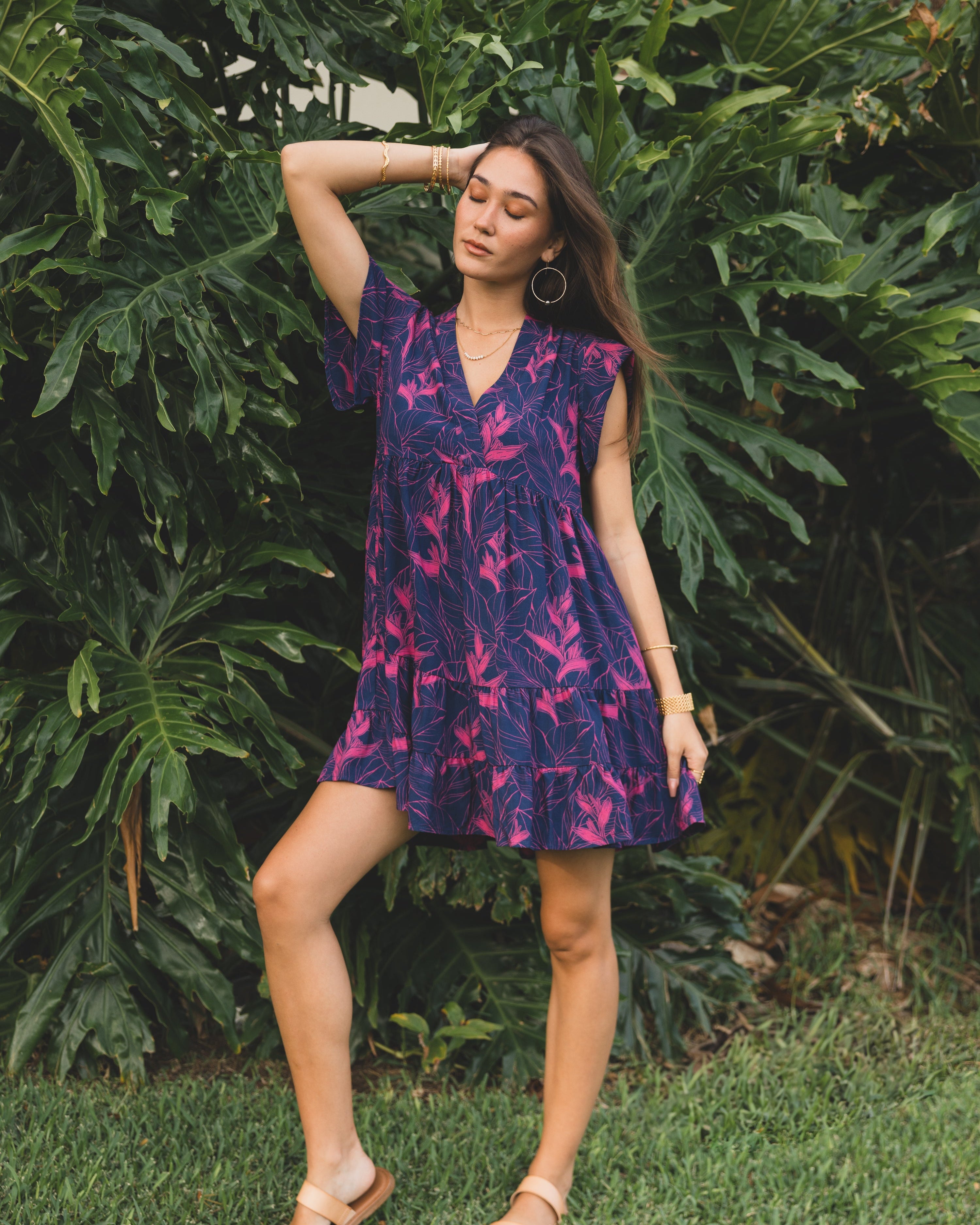 Nāhiku / Maile Mini Dress / Rosé on Indigo KEANI APPAREL