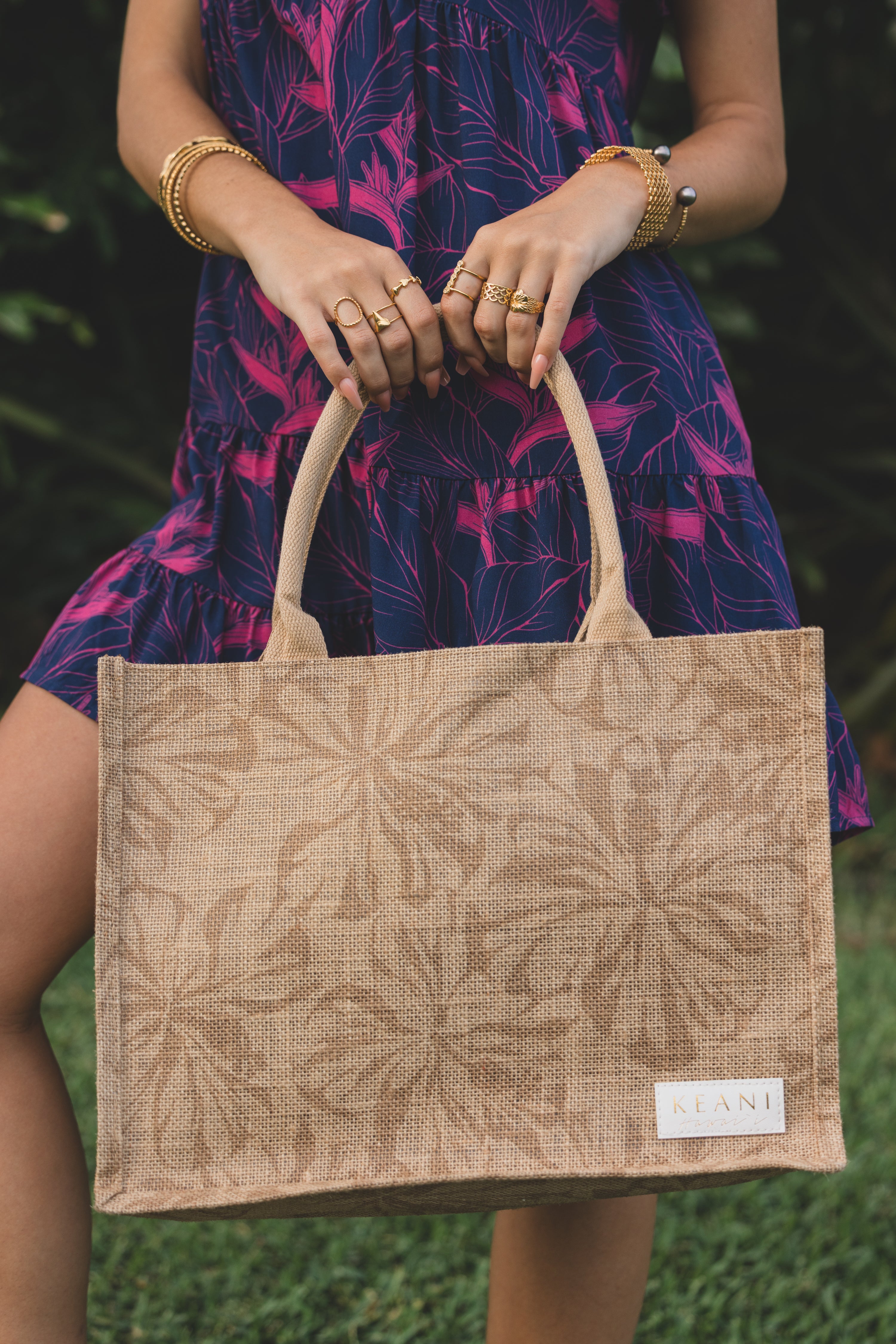 Keani Hawai'i Hibiscus Jute Bag / Large KEANI HAWAI`I