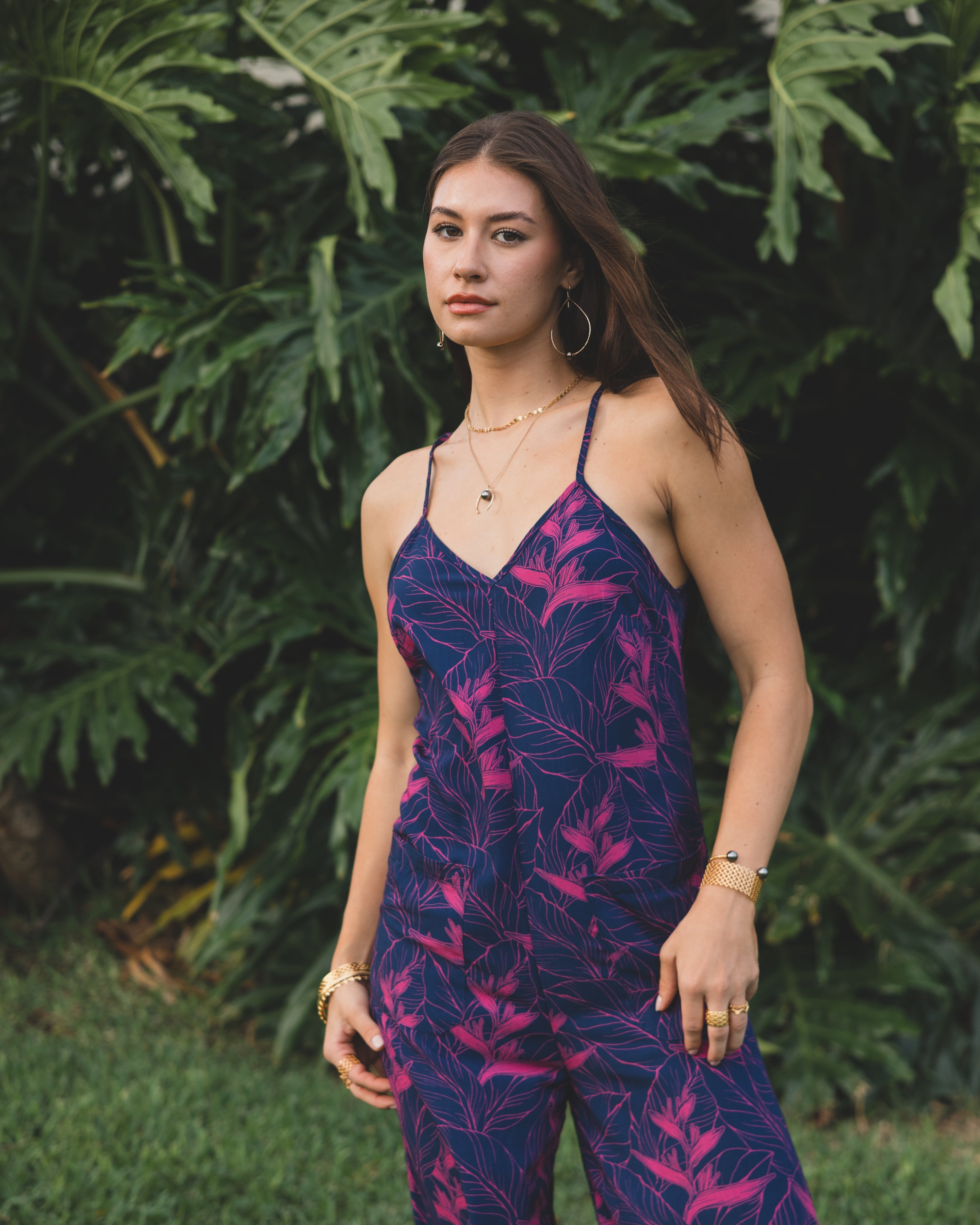 Nāhiku / Haiku Jumpsuit / Rosé on Indigo / Extra Long KEANI APPAREL