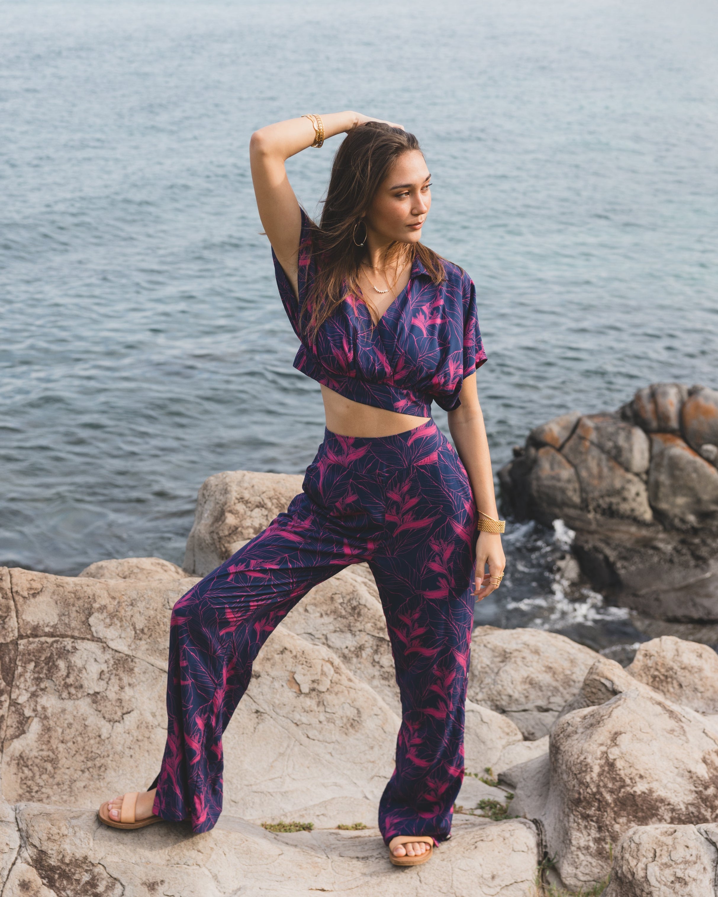 Nāhiku / Luna Resort Pant / Rosé on Indigo / Extra Long KEANI APPAREL