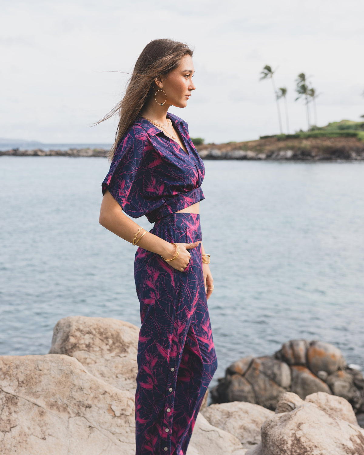 Kalena Crop Top / Nāhiku / Rosé on Indigo KEANI APPAREL