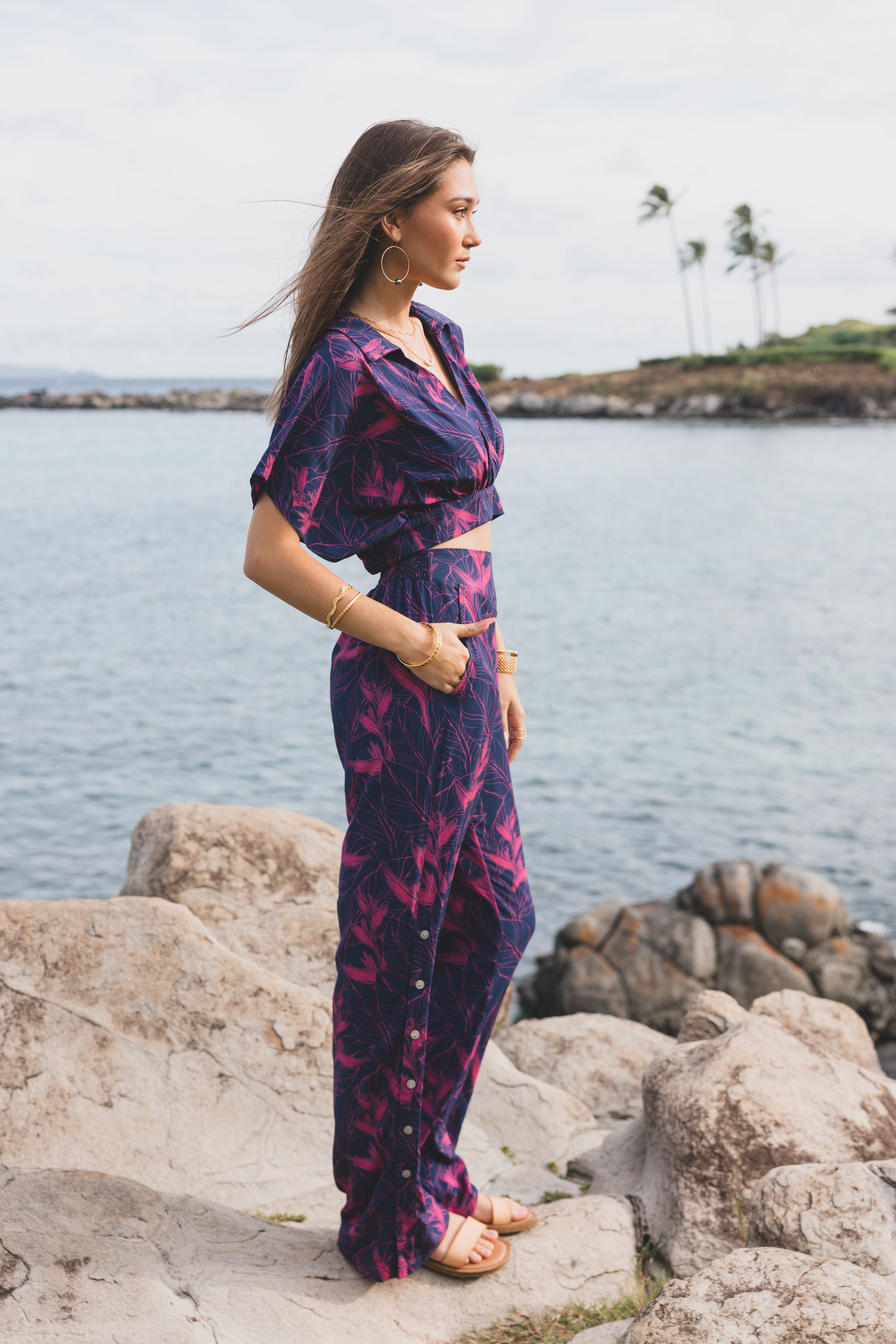 Nāhiku / Luna Resort Pant / Rosé on Indigo / Extra Long KEANI APPAREL
