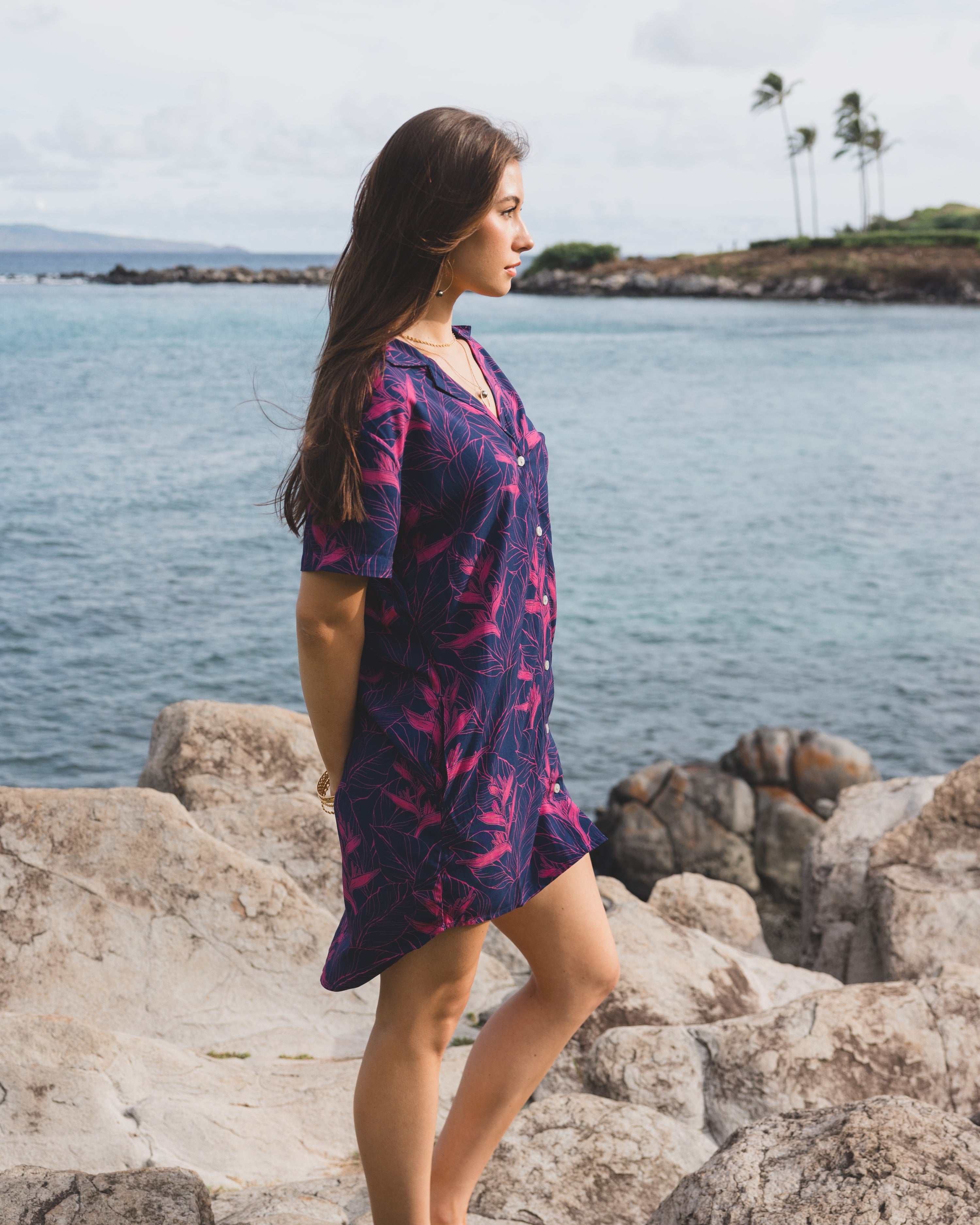 Nāhiku / Paia Shirt Dress / Rosé on Indigo KEANI APPAREL