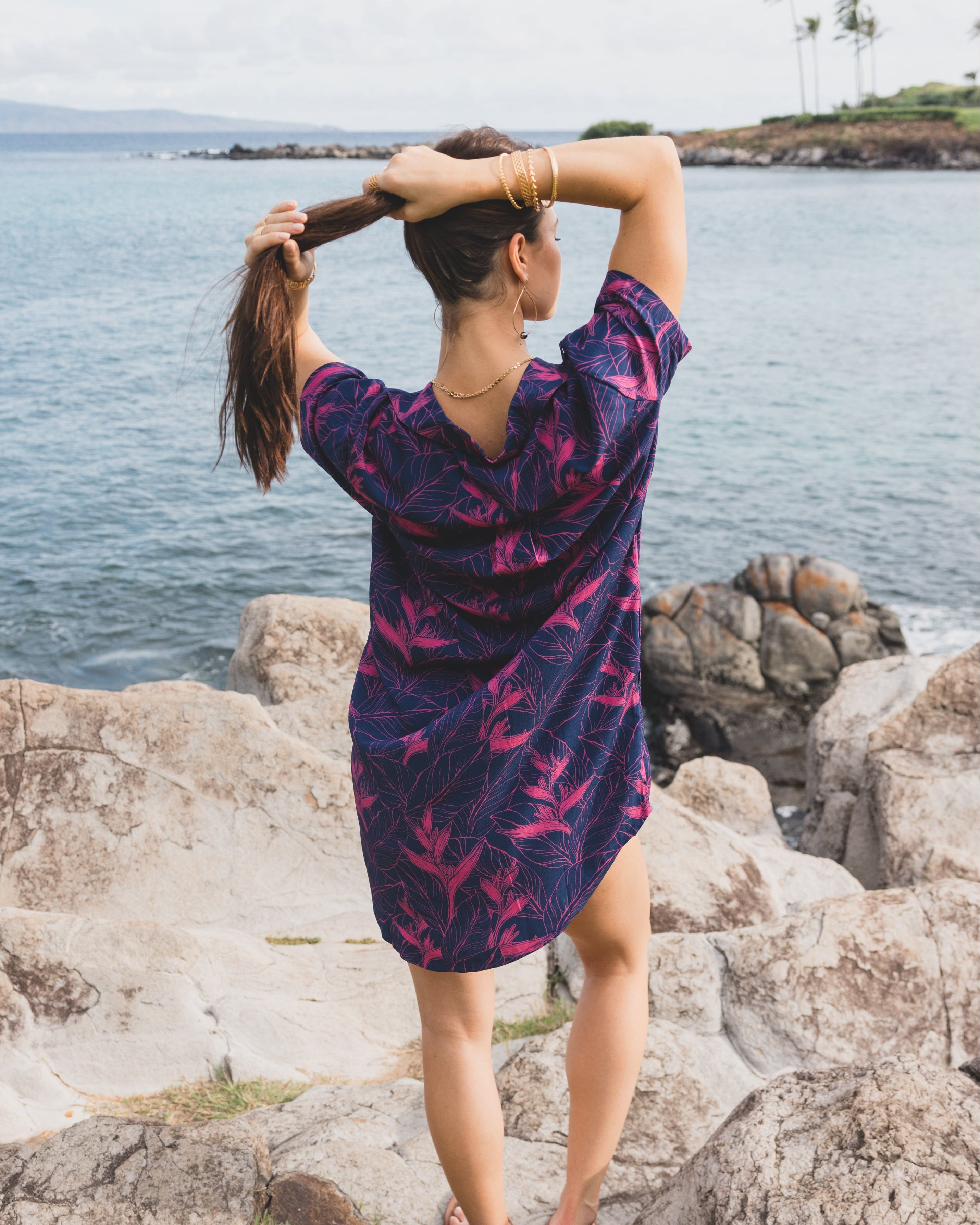Nāhiku / Paia Shirt Dress / Rosé on Indigo KEANI APPAREL