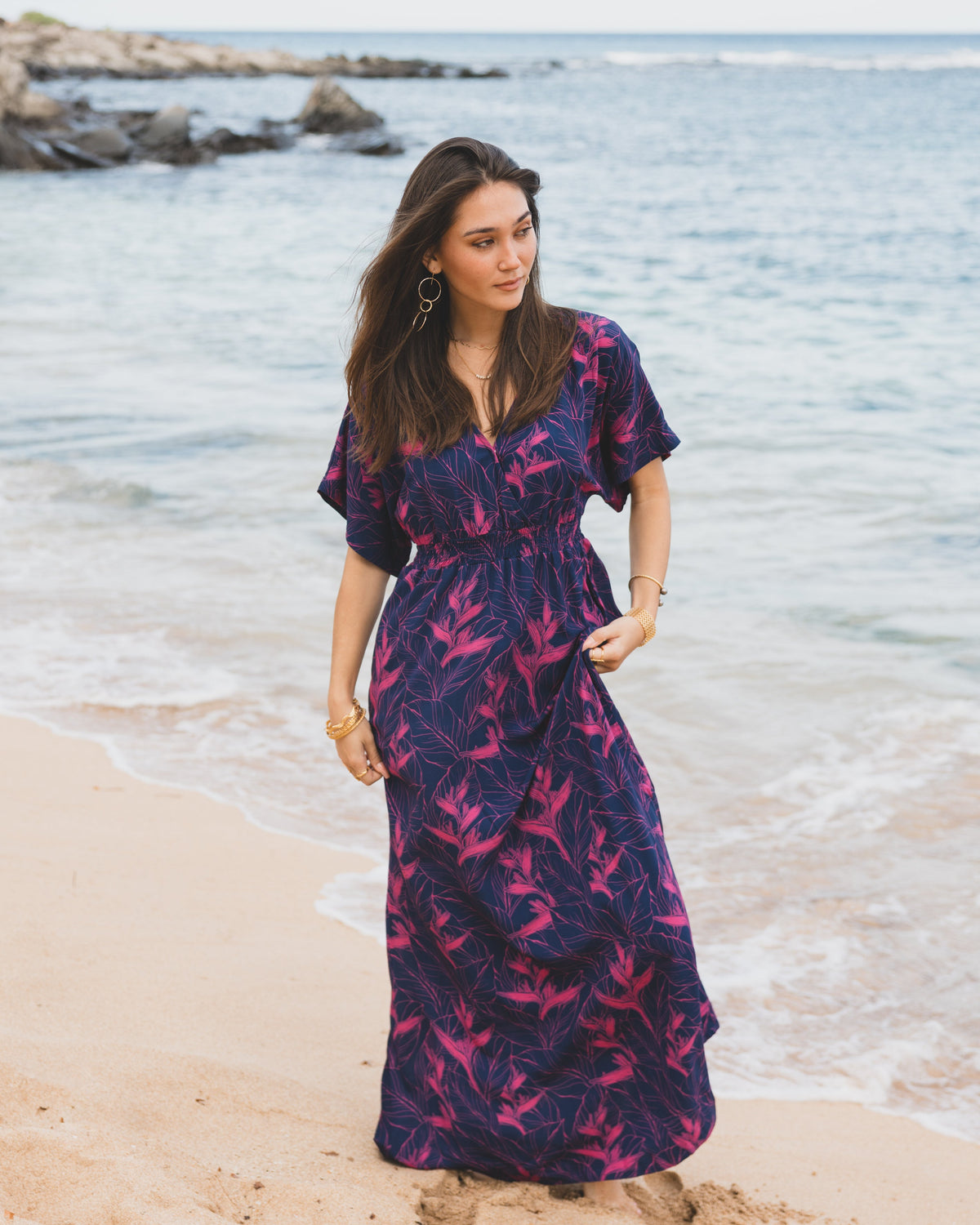 Nāhiku / Makua Maxi Dress / Rosé on Indigo KEANI APPAREL