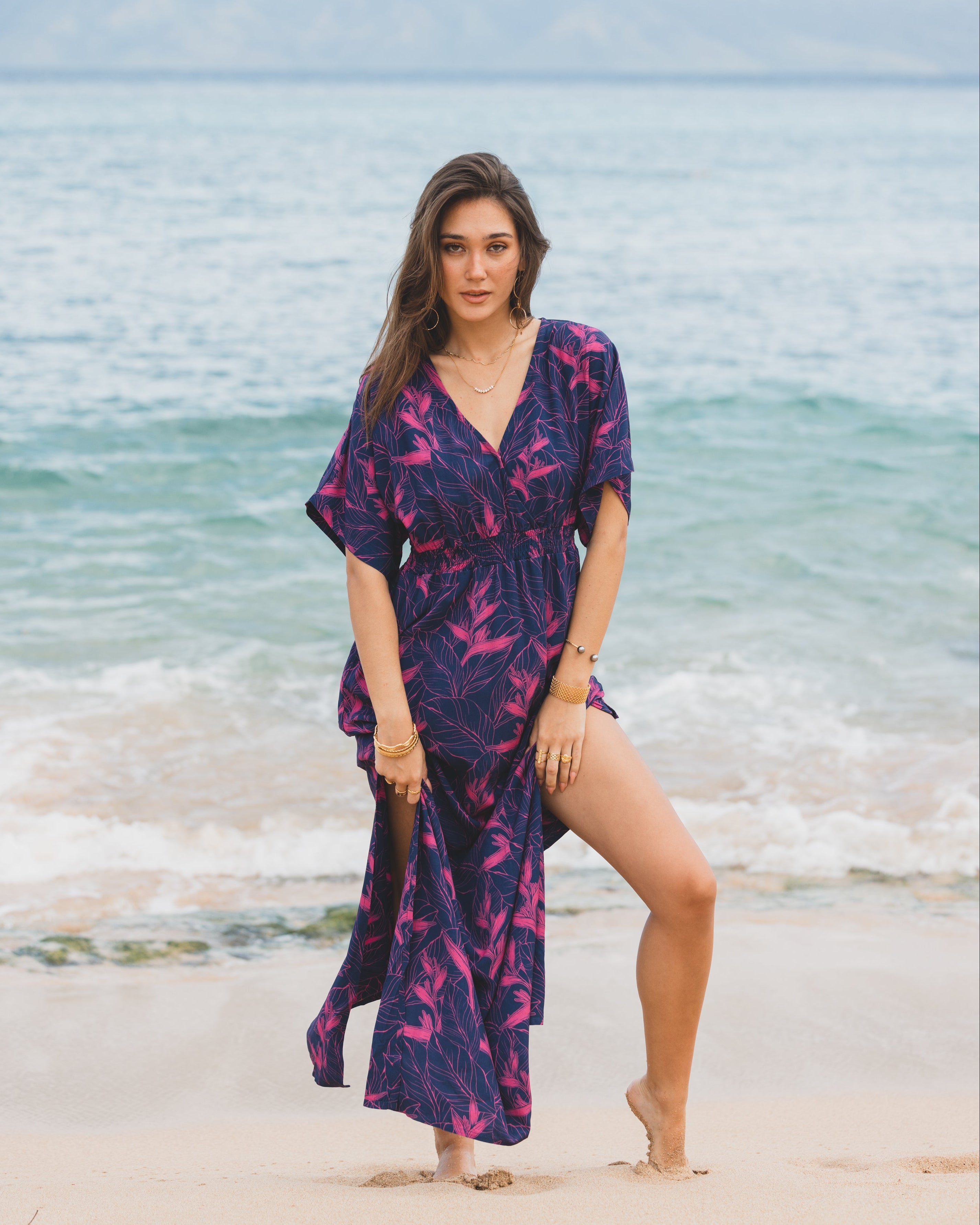 Nāhiku / Makua Maxi Dress / Rosé on Indigo KEANI APPAREL