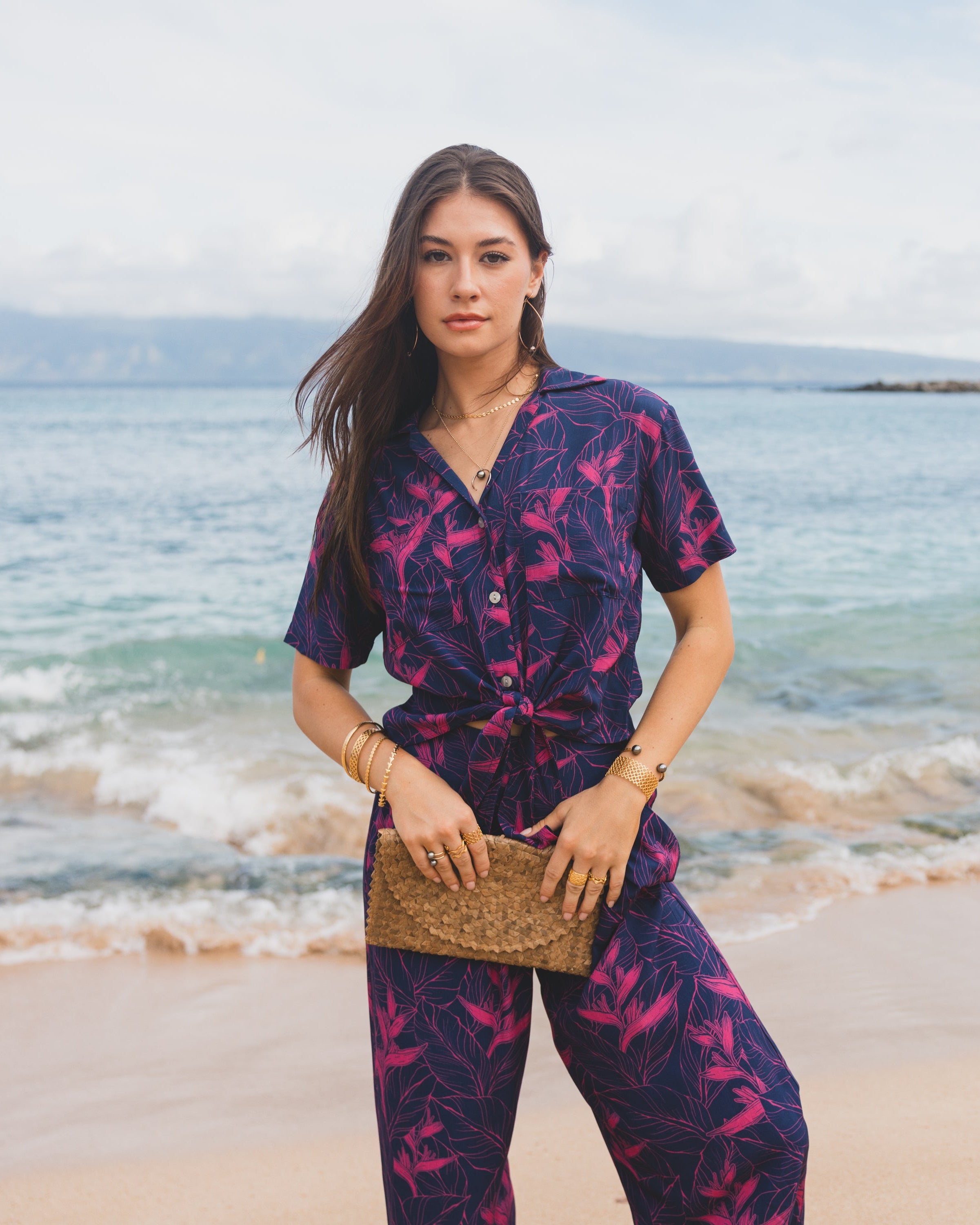 Hele Tie Top / Nāhiku / Rosé on Indigo KEANI APPAREL