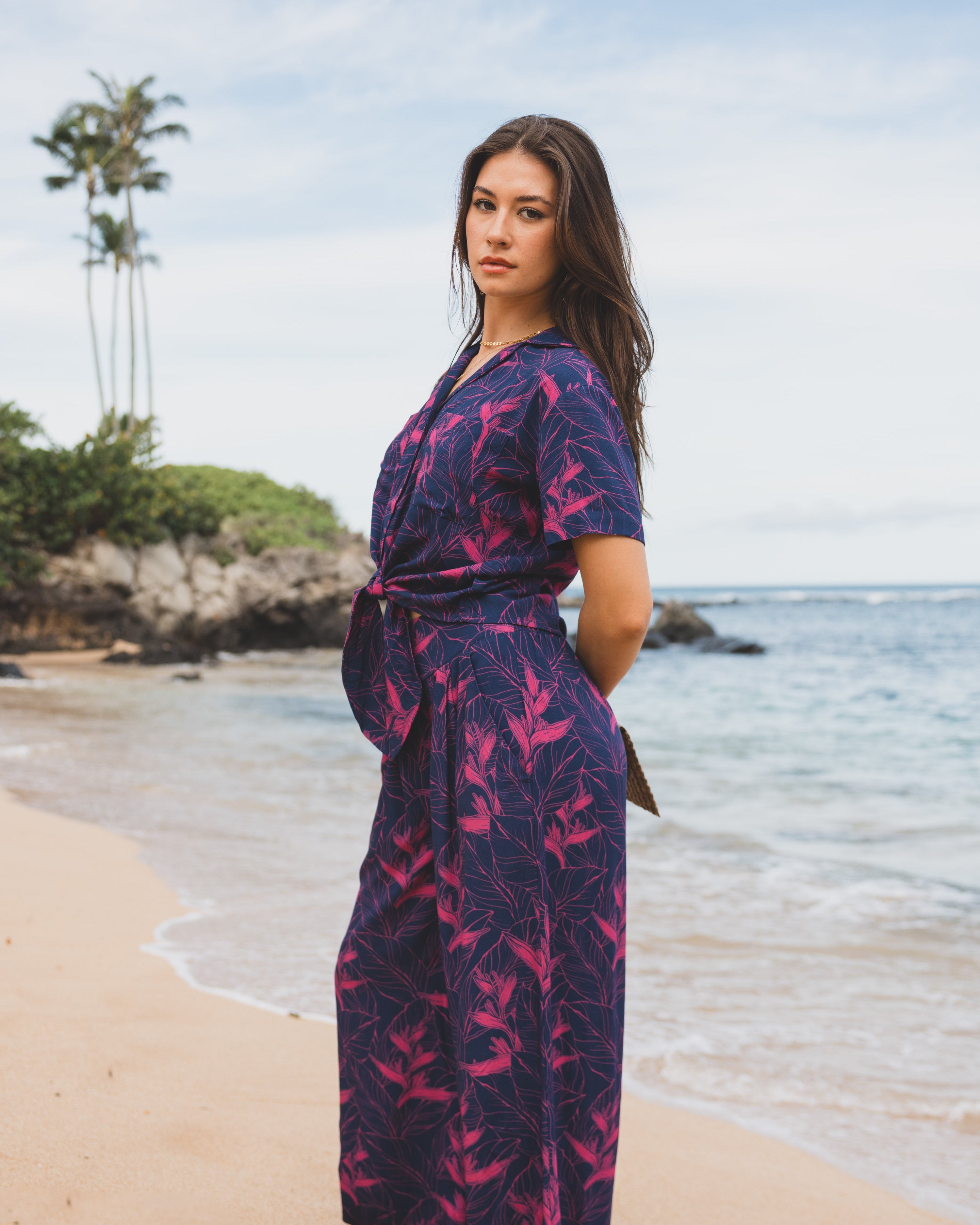 Nāhiku / Makena Resort Pant / Rosé on Indigo / Extra Long KEANI APPAREL