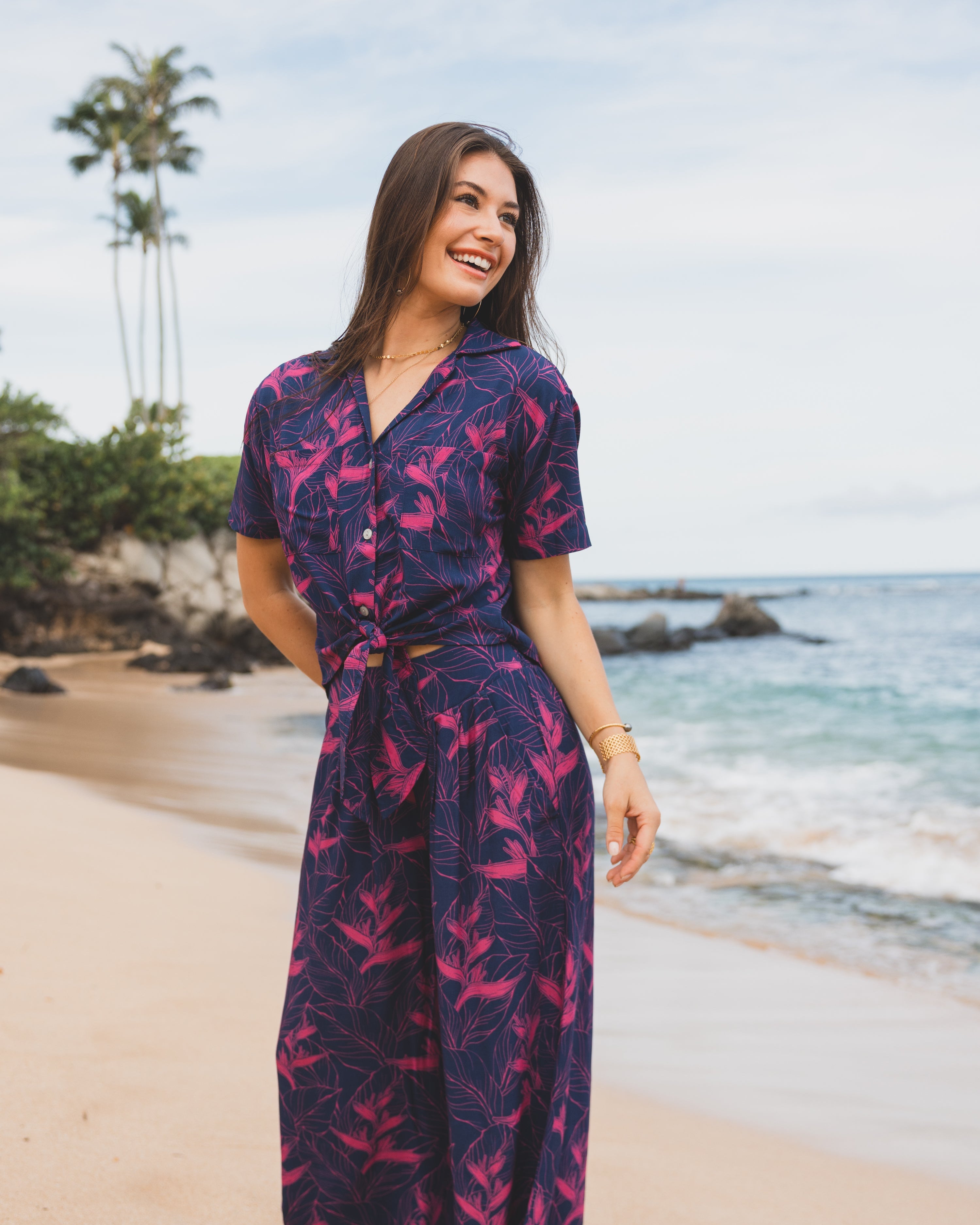 Hele Tie Top / Nāhiku / Rosé on Indigo KEANI APPAREL