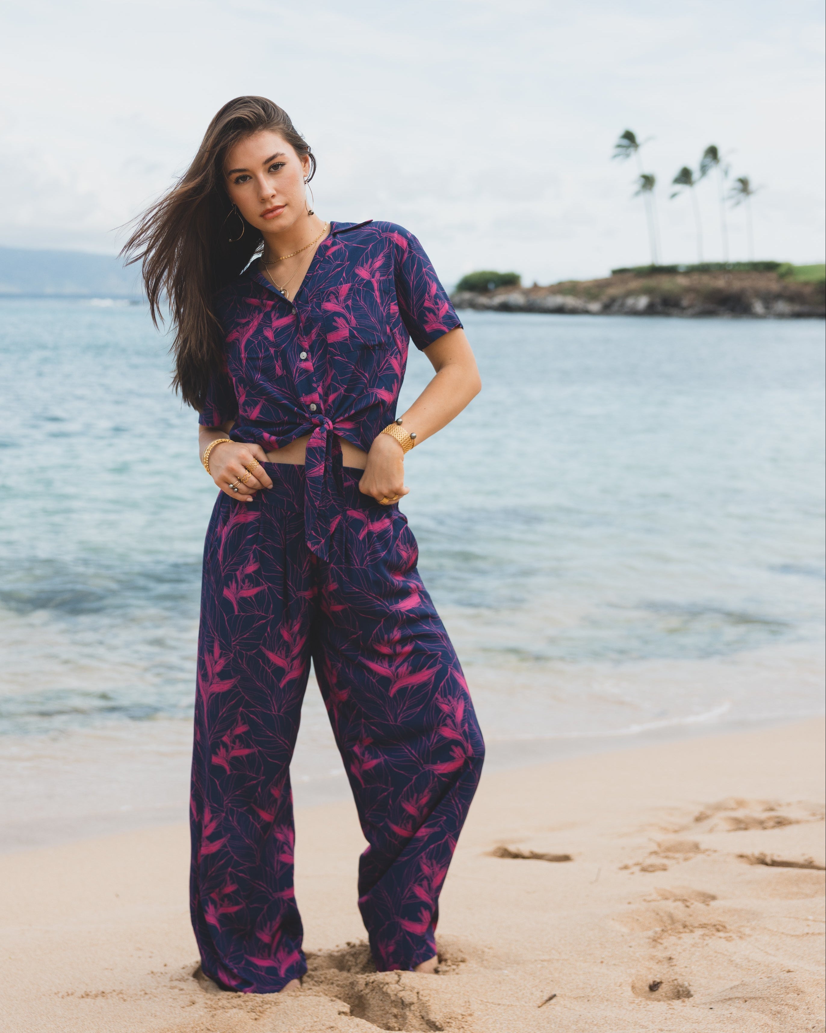 Nāhiku / Makena Resort Pant / Rosé on Indigo / Extra Long KEANI APPAREL