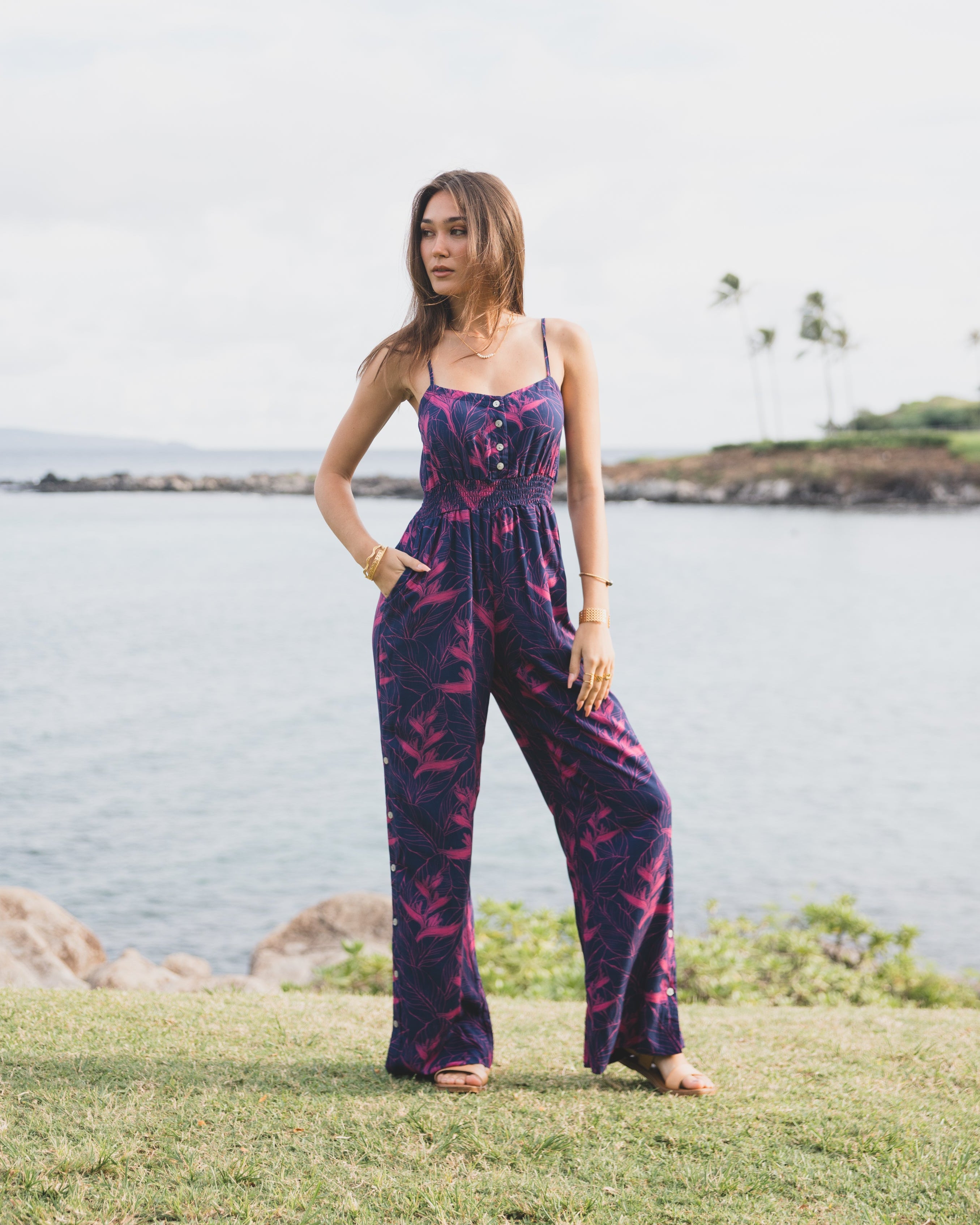 Nāhiku / Lahaina Jumpsuit / Rosé on Indigo / Extra Long KEANI APPAREL