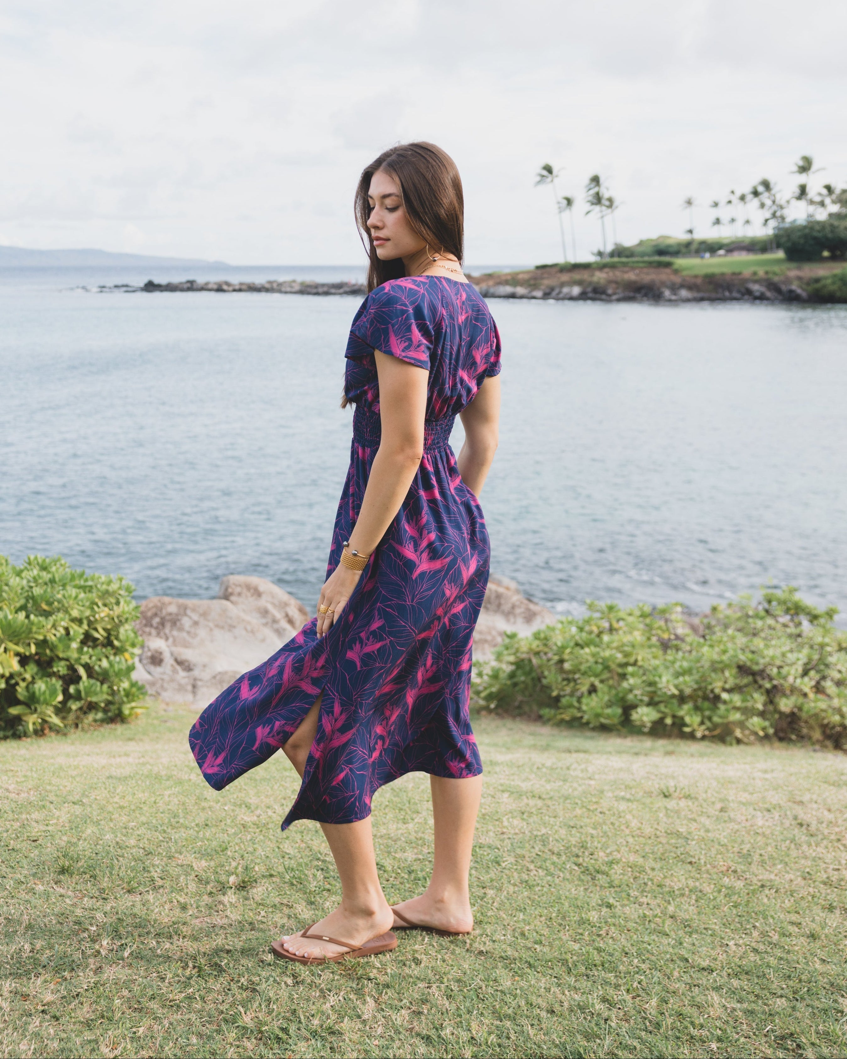Nāhiku / Moana Midi Dress / Rosé on Indigo KEANI APPAREL