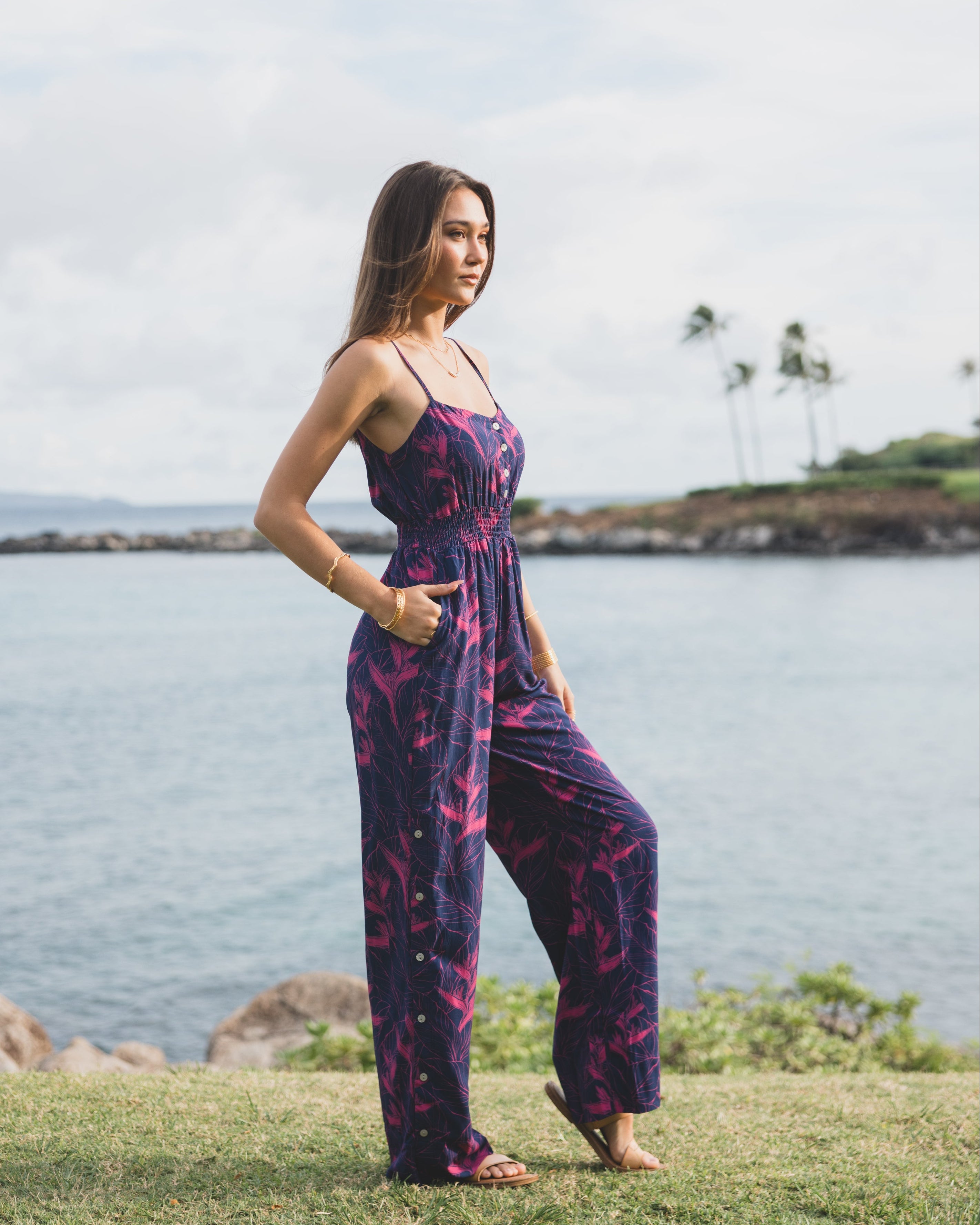 Nāhiku / Lahaina Jumpsuit / Rosé on Indigo / Extra Long KEANI APPAREL