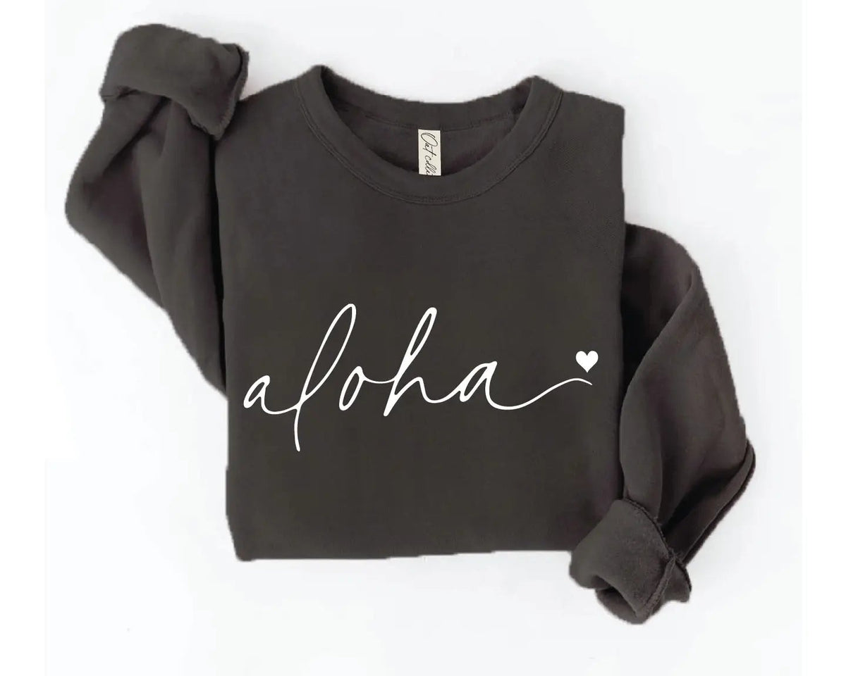 ALOHA Heart Graphic Sweatshirt / Black OAT COLLECTIVE