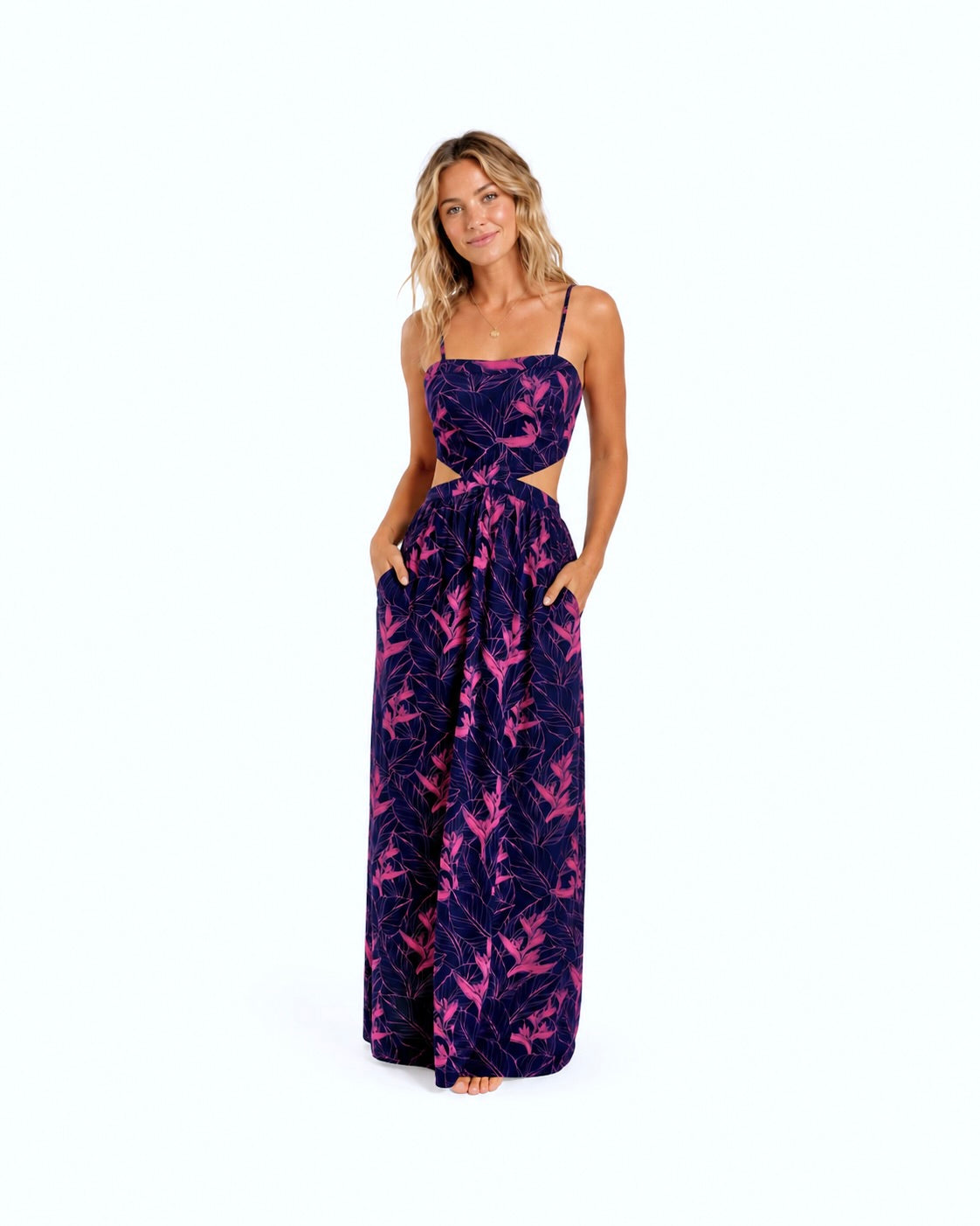 Nāhiku / Kona Cut-Out Maxi Dress / Rosé on Indigo KEANI APPAREL