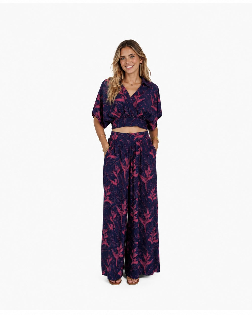 Kalena Crop Top / Nāhiku / Rosé on Indigo KEANI APPAREL