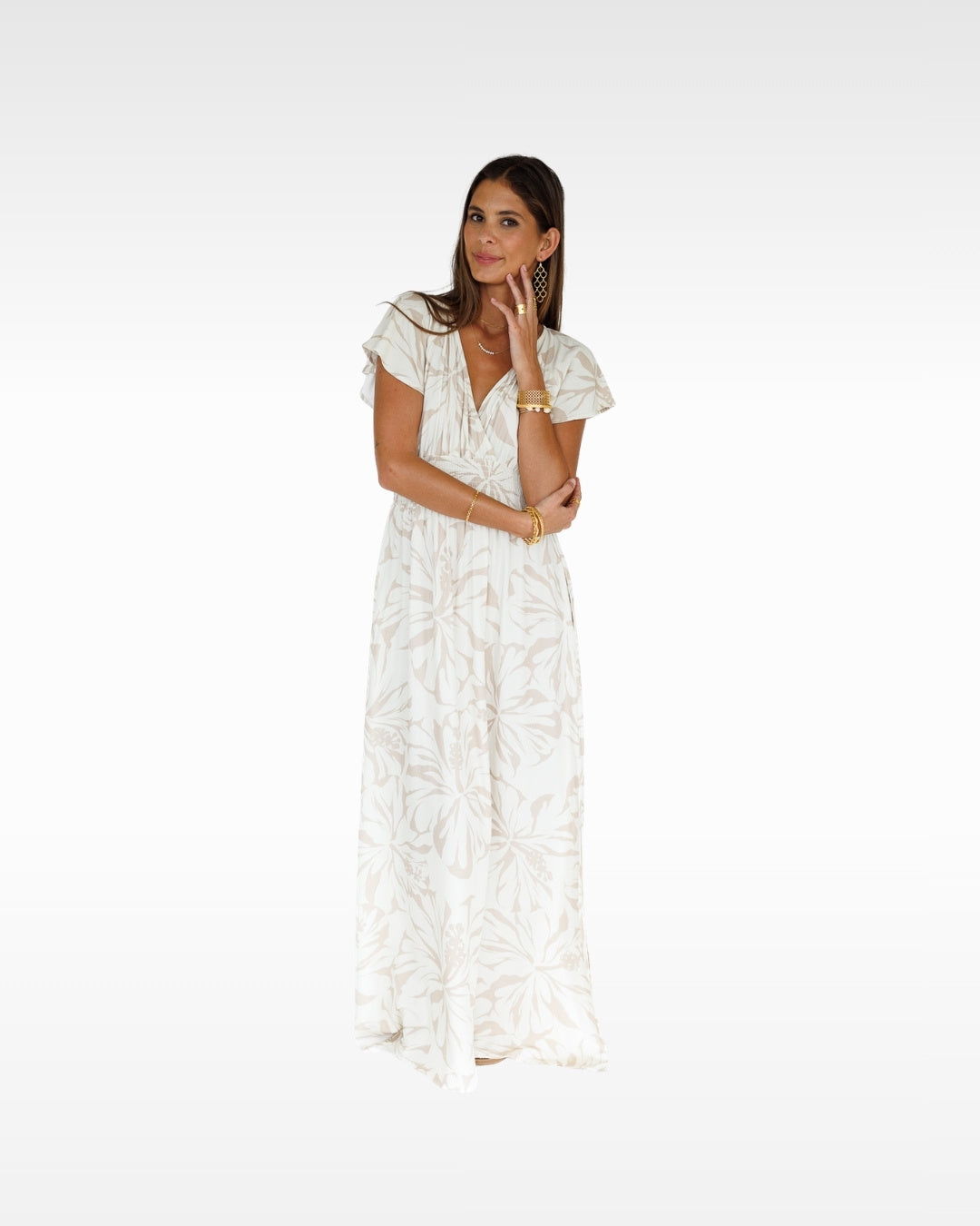 Hibiscus Kiss / Moana Maxi Dress / Bamboo Shoot - KEANI HAWAI`I