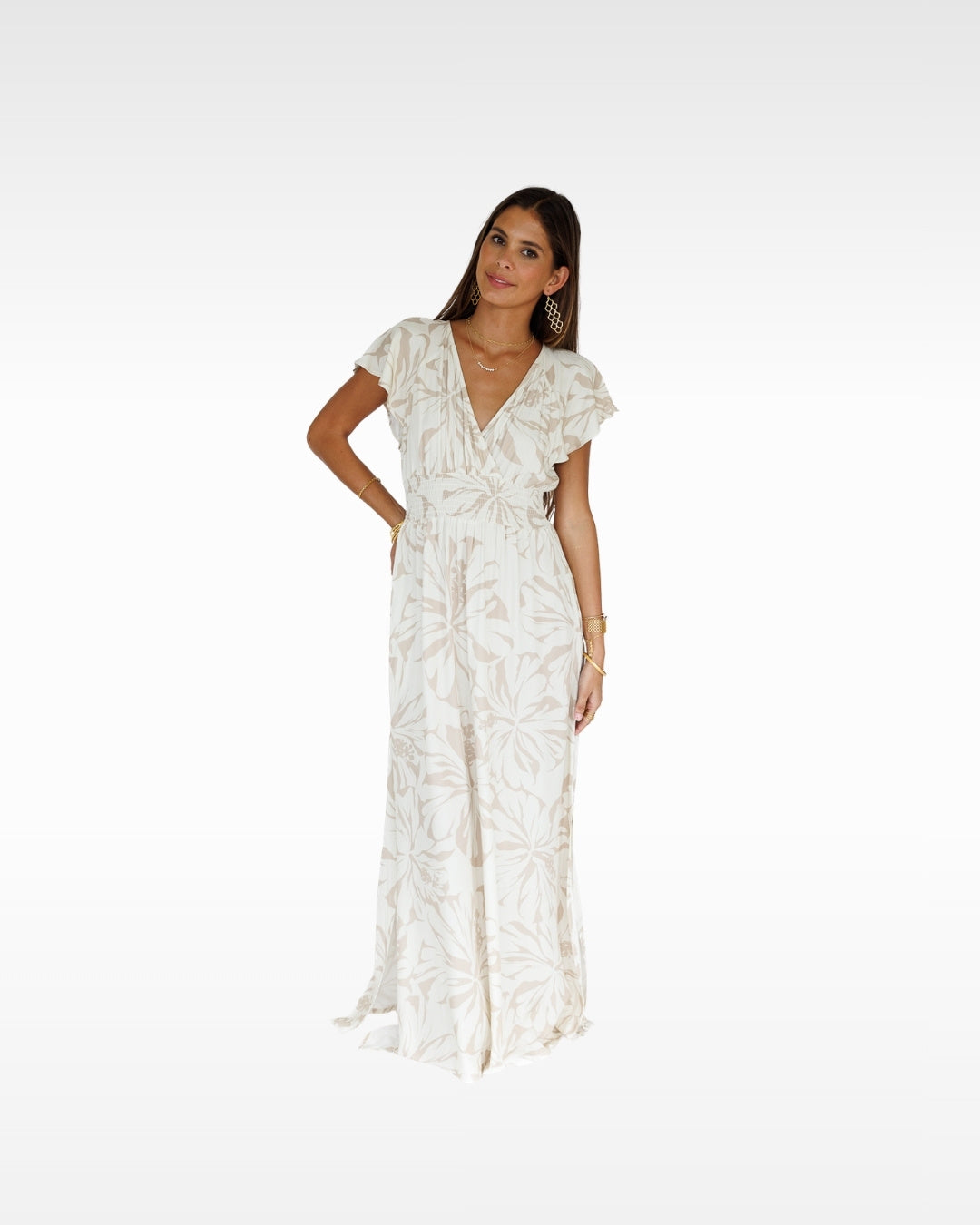 Hibiscus Kiss / Moana Maxi Dress / Bamboo Shoot KEANI APPAREL