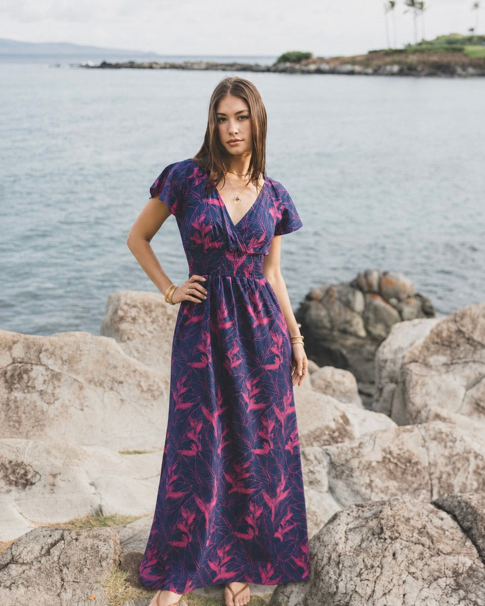 Nāhiku / Moana Maxi Dress / Rosé on Indigo KEANI APPAREL