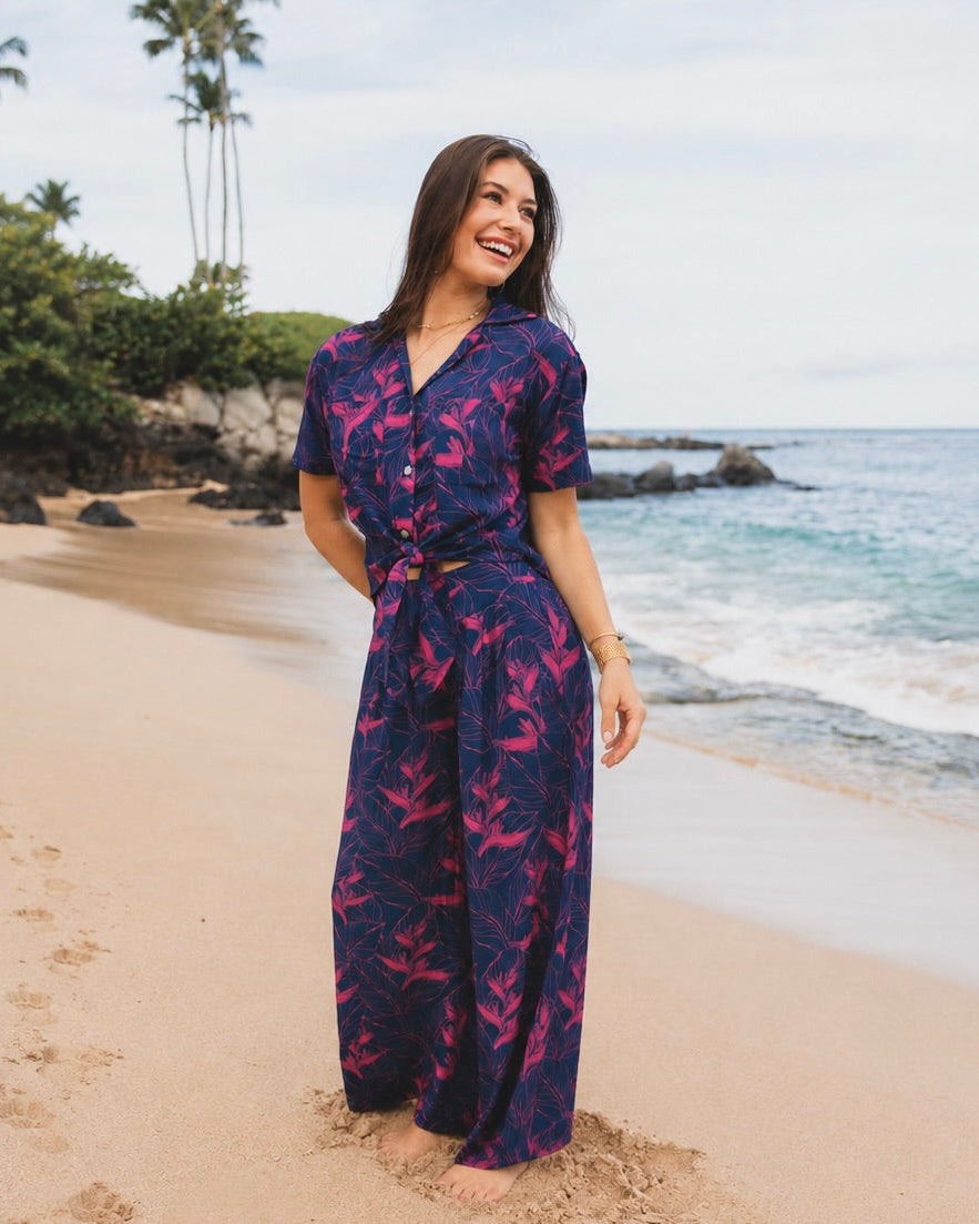 Nāhiku / Makena Resort Pant / Rosé on Indigo / Classic Length KEANI APPAREL