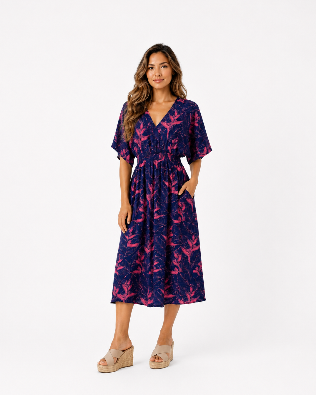 Nāhiku / Makua Midi Dress / Rosé on Indigo KEANI APPAREL