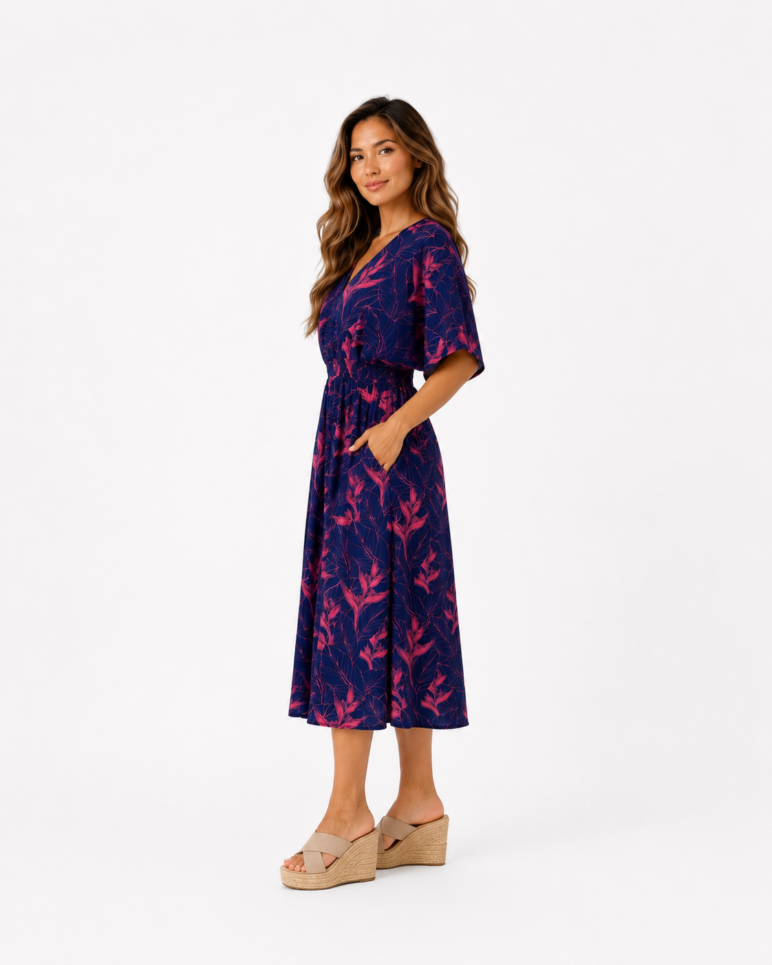 Nāhiku / Makua Midi Dress / Rosé on Indigo KEANI APPAREL