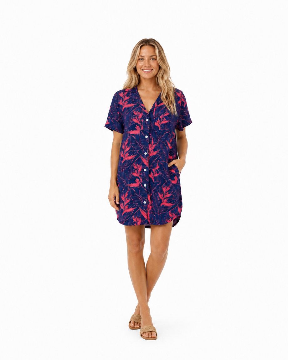 Nāhiku / Paia Shirt Dress / Rosé on Indigo KEANI APPAREL
