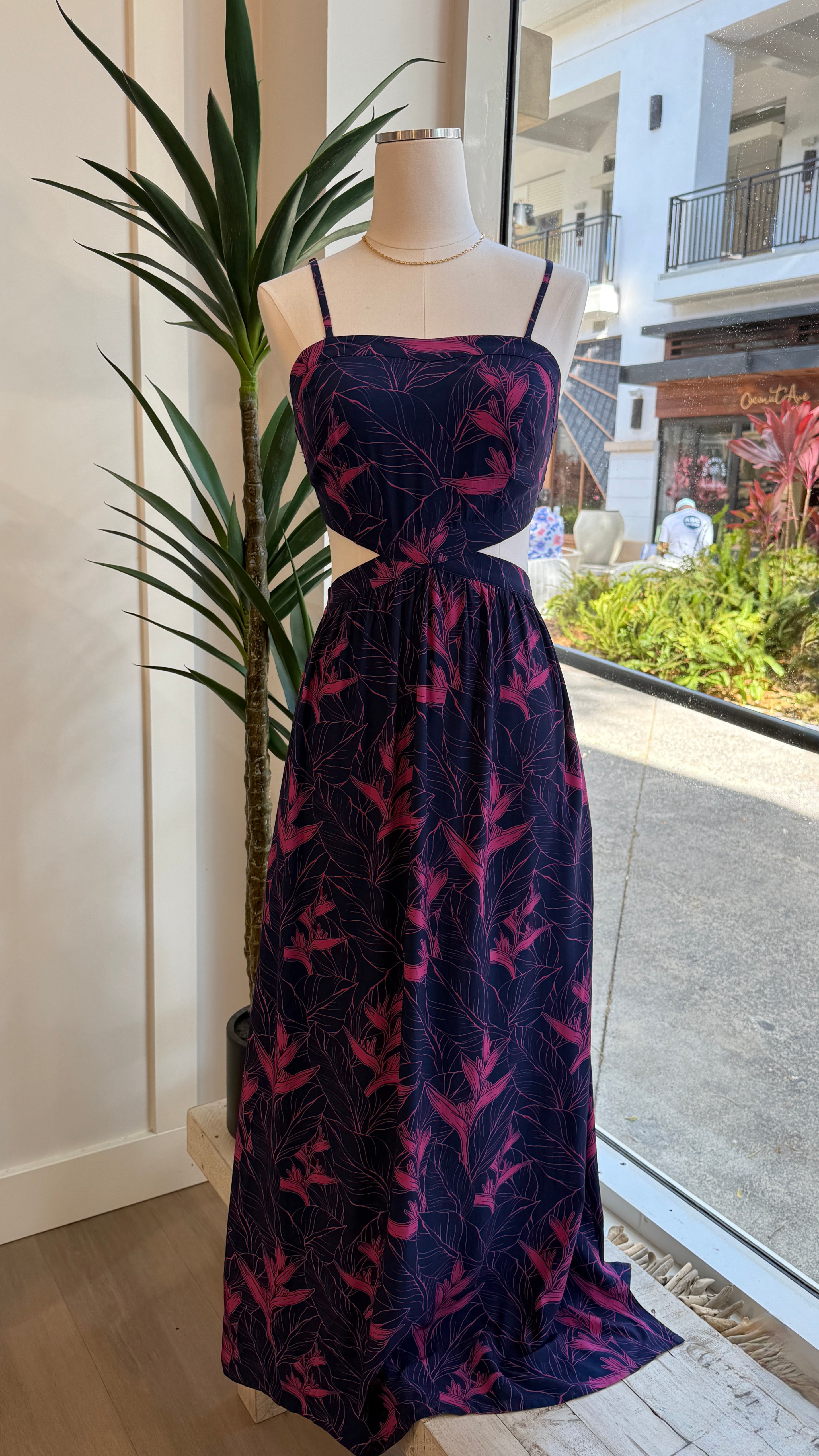 Nāhiku / Kona Cut-Out Maxi Dress / Rosé on Indigo KEANI APPAREL