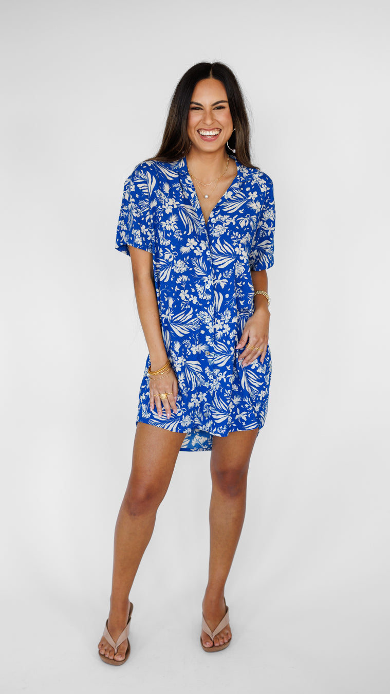 Maui Shirt Dress / Hula Sapphire