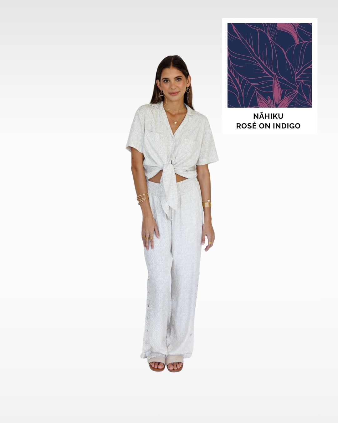Hele Tie Top / Nāhiku / Rosé on Indigo KEANI APPAREL