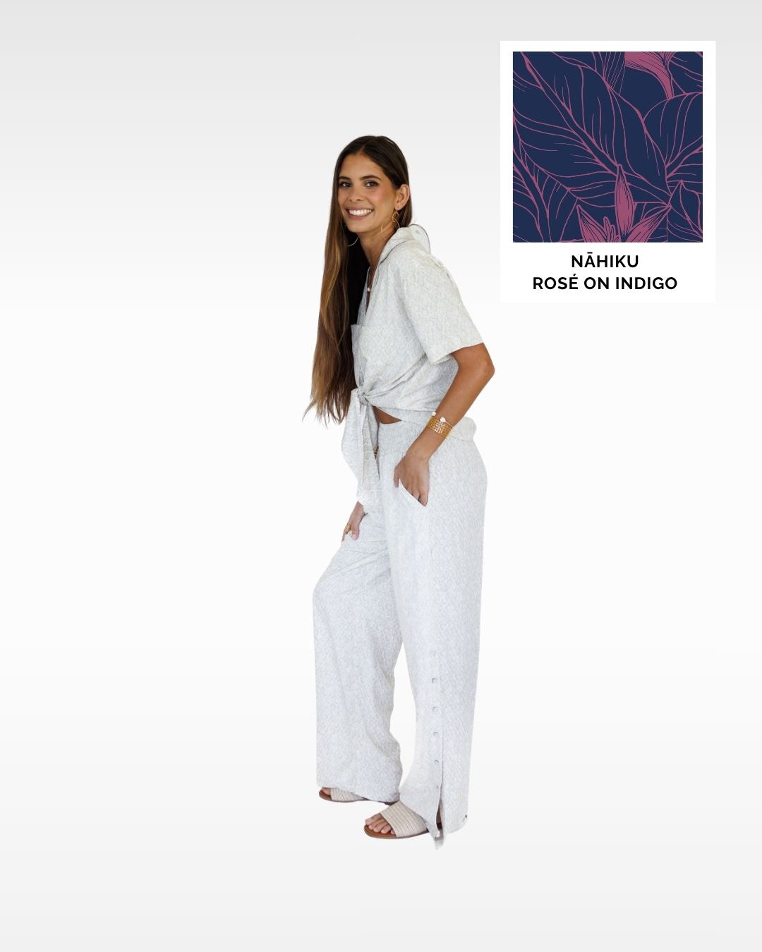 Hele Tie Top / Nāhiku / Rosé on Indigo KEANI APPAREL