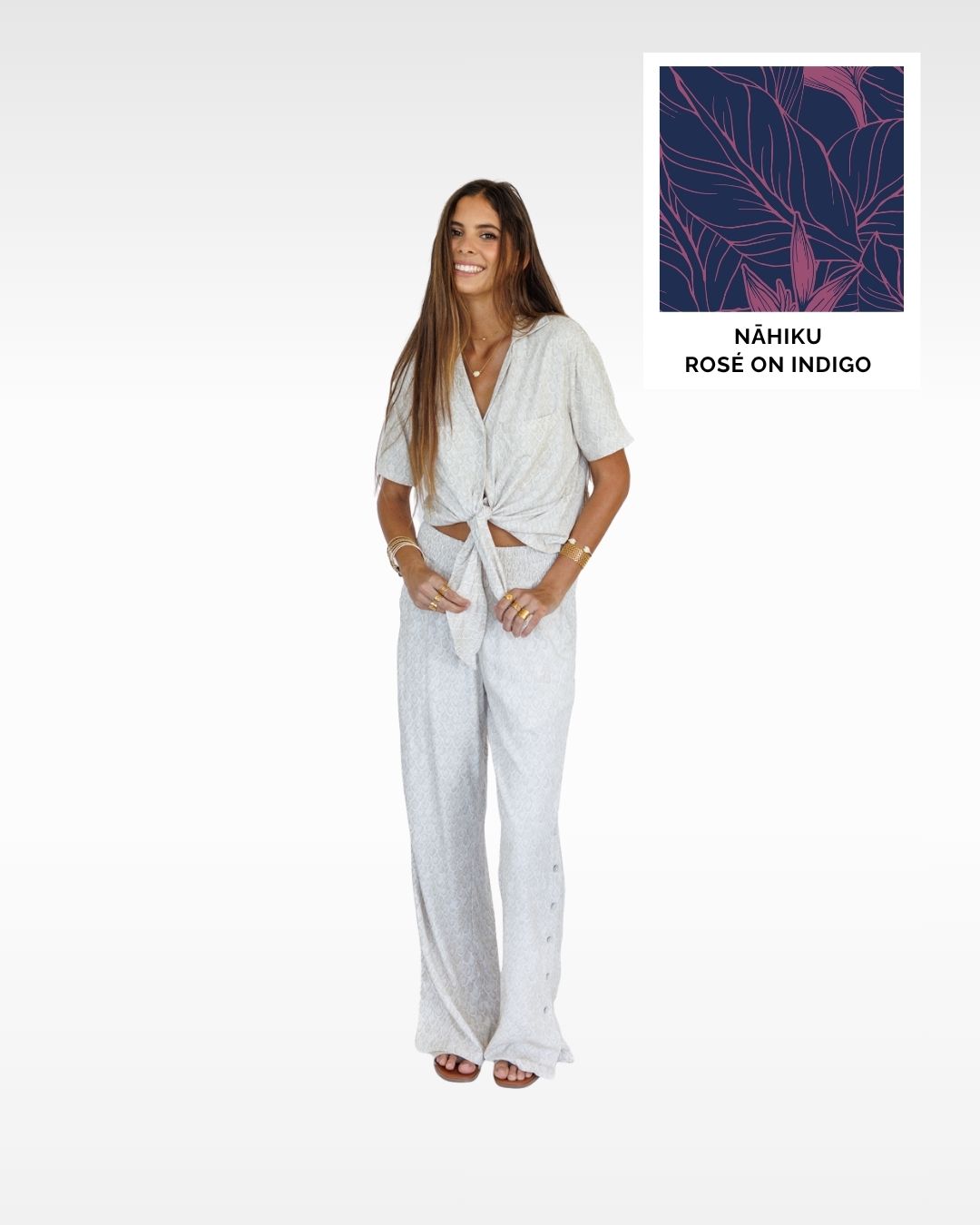 Hele Tie Top / Nāhiku / Rosé on Indigo KEANI APPAREL