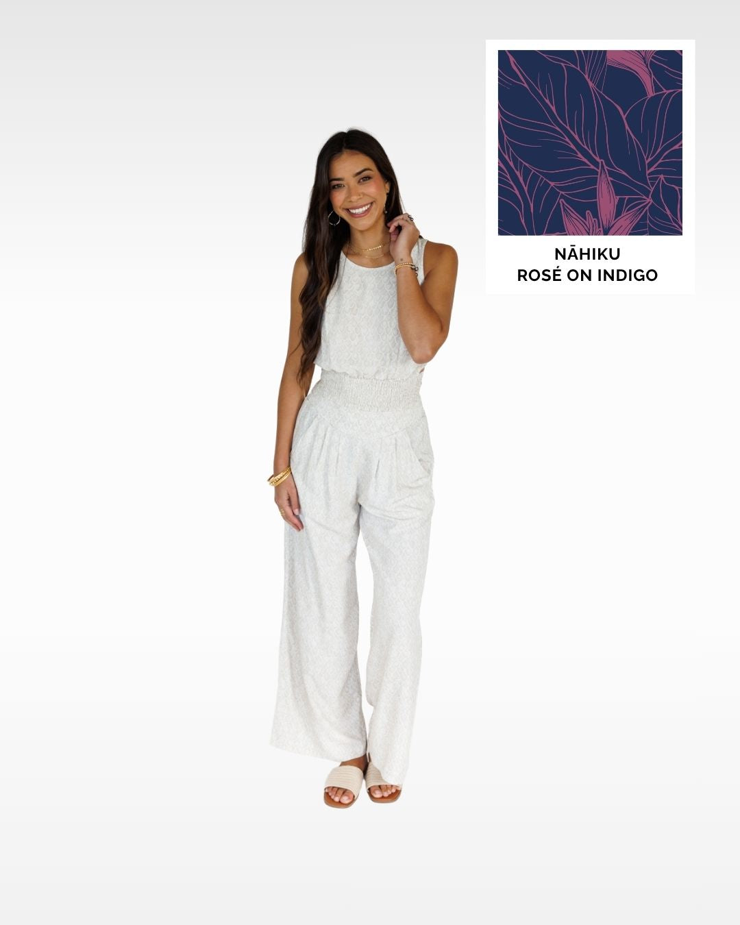 Nāhiku / Makena Resort Pant / Rosé on Indigo / Extra Long KEANI APPAREL