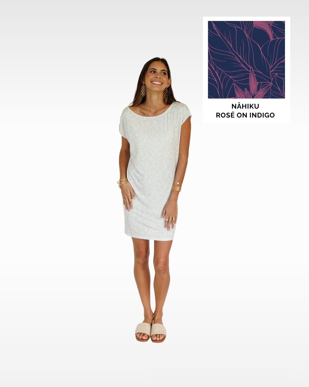 Nāhiku / Mikaia Mini Dress / Rosé on Indigo KEANI APPAREL